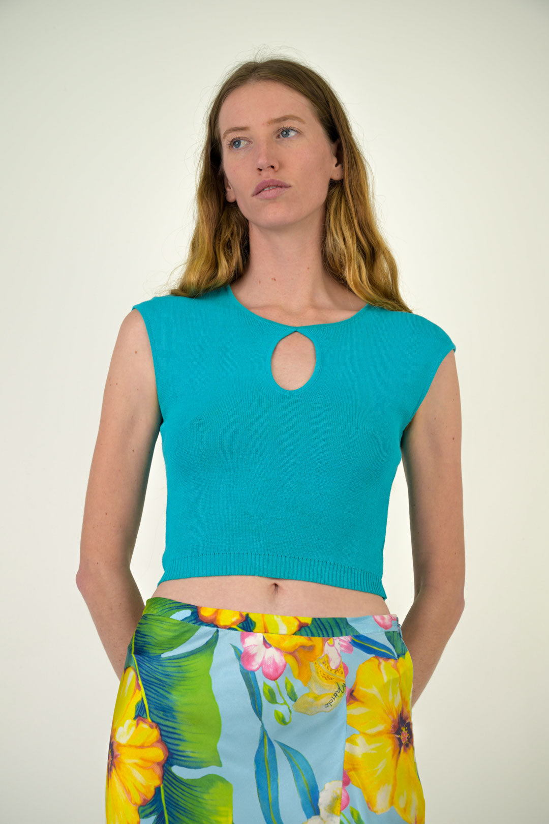 Silvia Getti Turquoise Keyhole Top