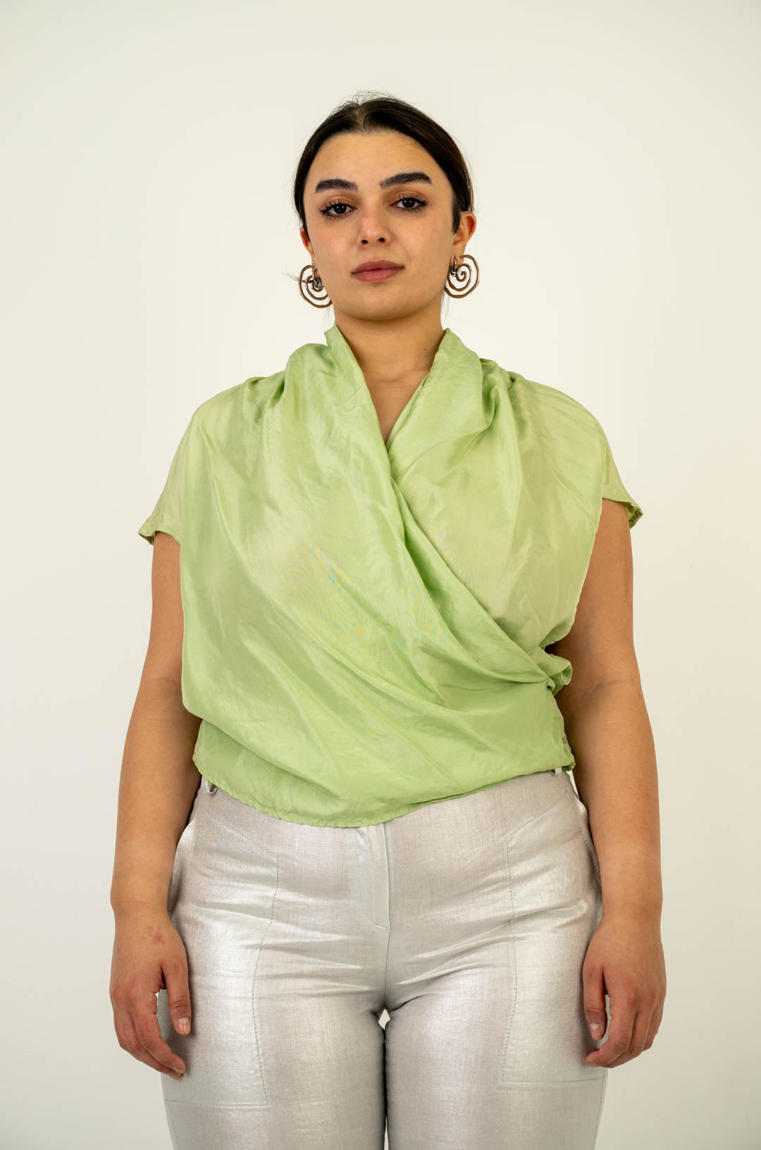 Mint Silk Drape Blouse