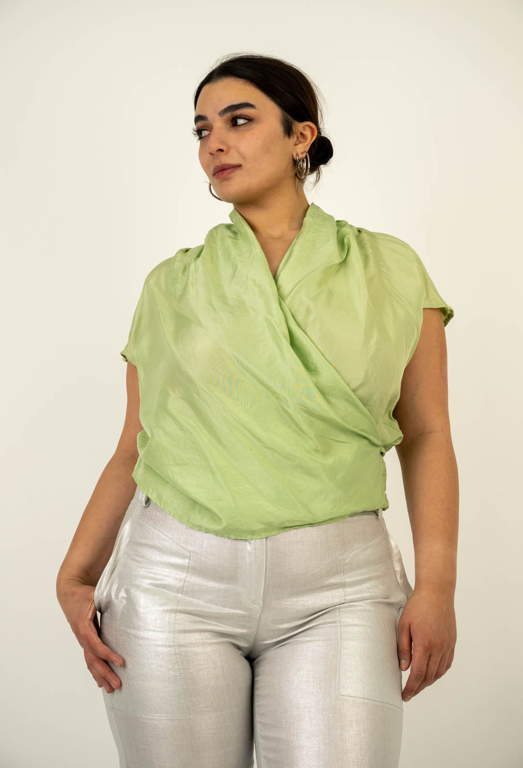 Mint Silk Drape Blouse