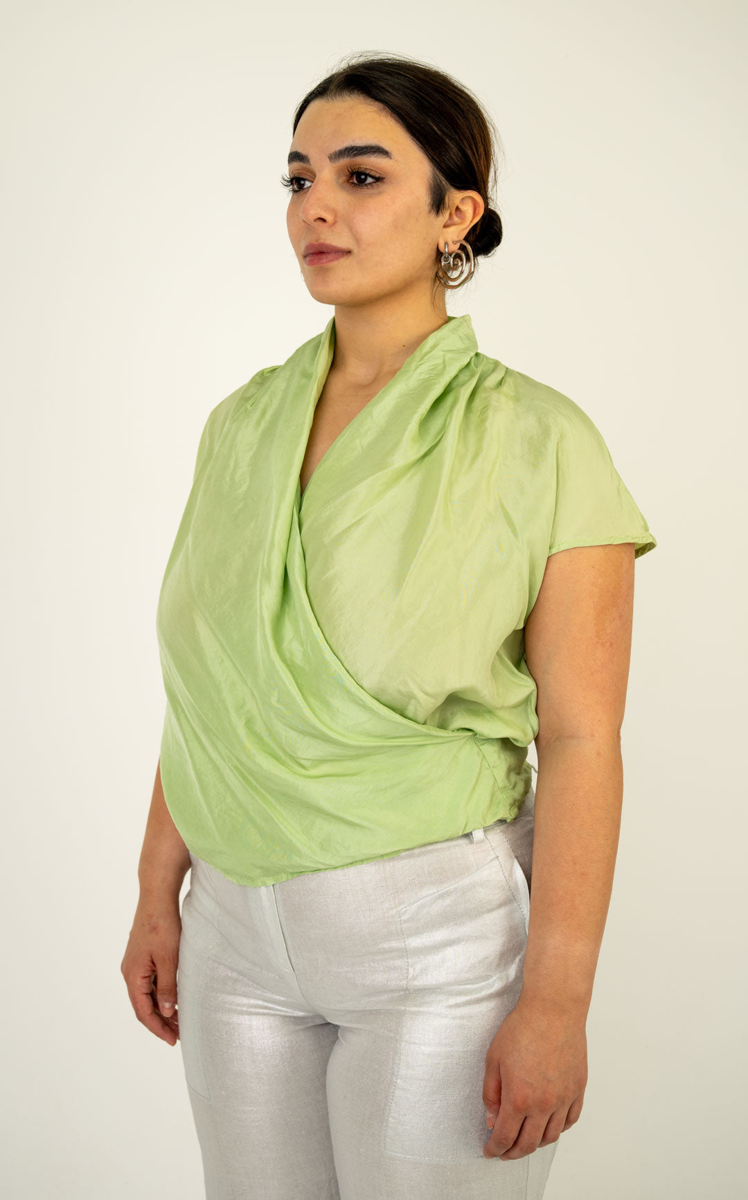 Mint Silk Drape Blouse