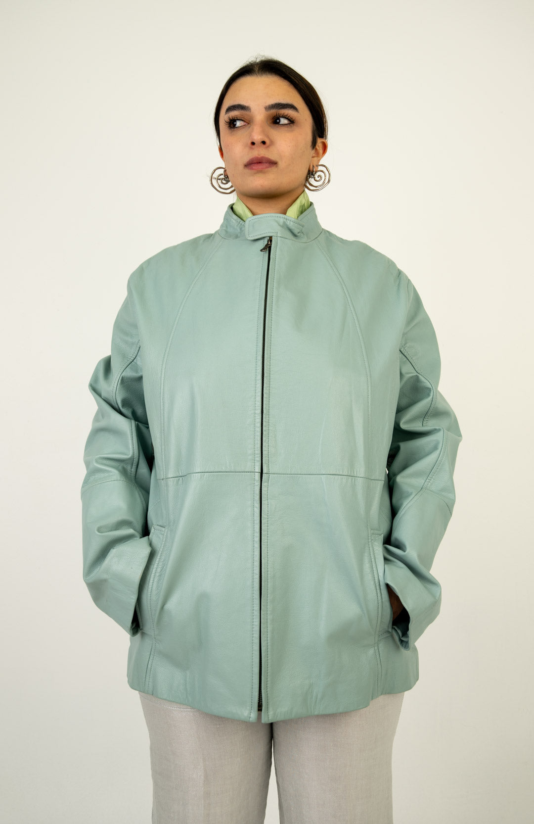 Baby Blue Leather Jacket
