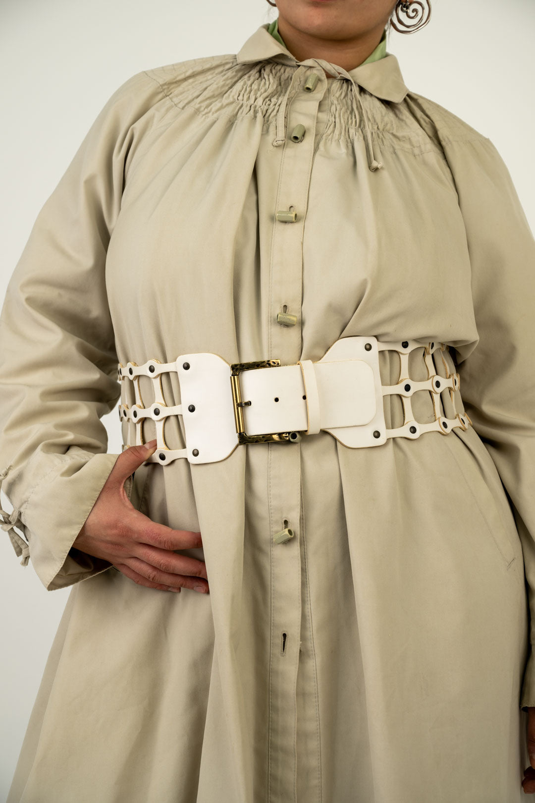 Ivory Caged Leather Belt
