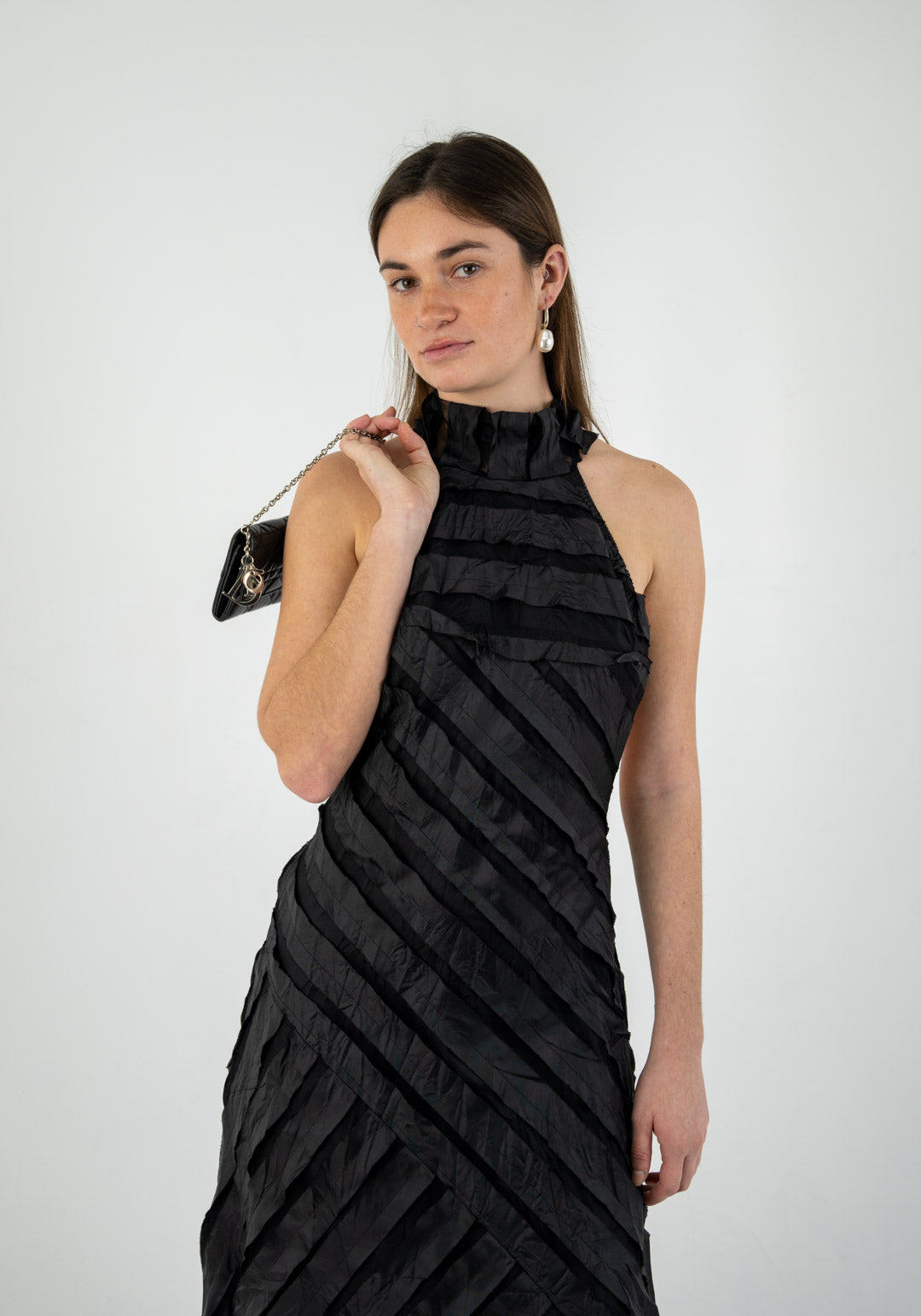 Obsidian Paneled Halter Gown