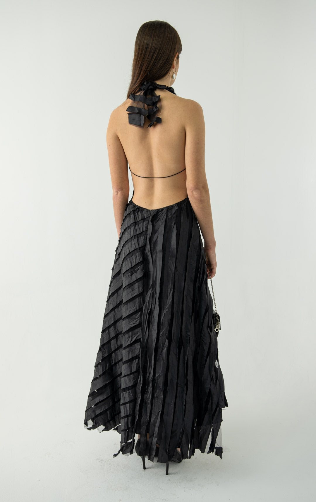 Obsidian Paneled Halter Gown