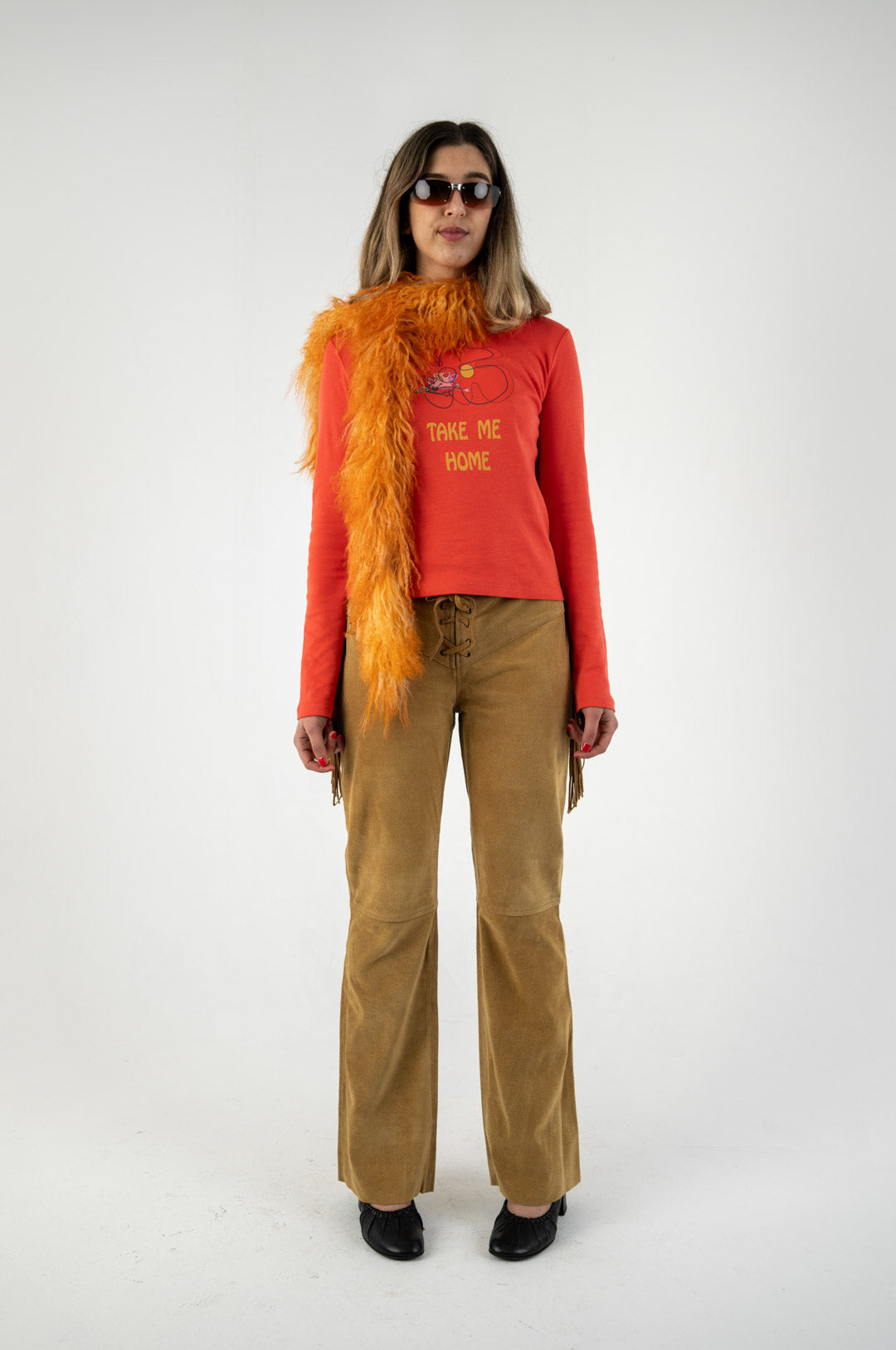 Camel Fringe Suede Pants