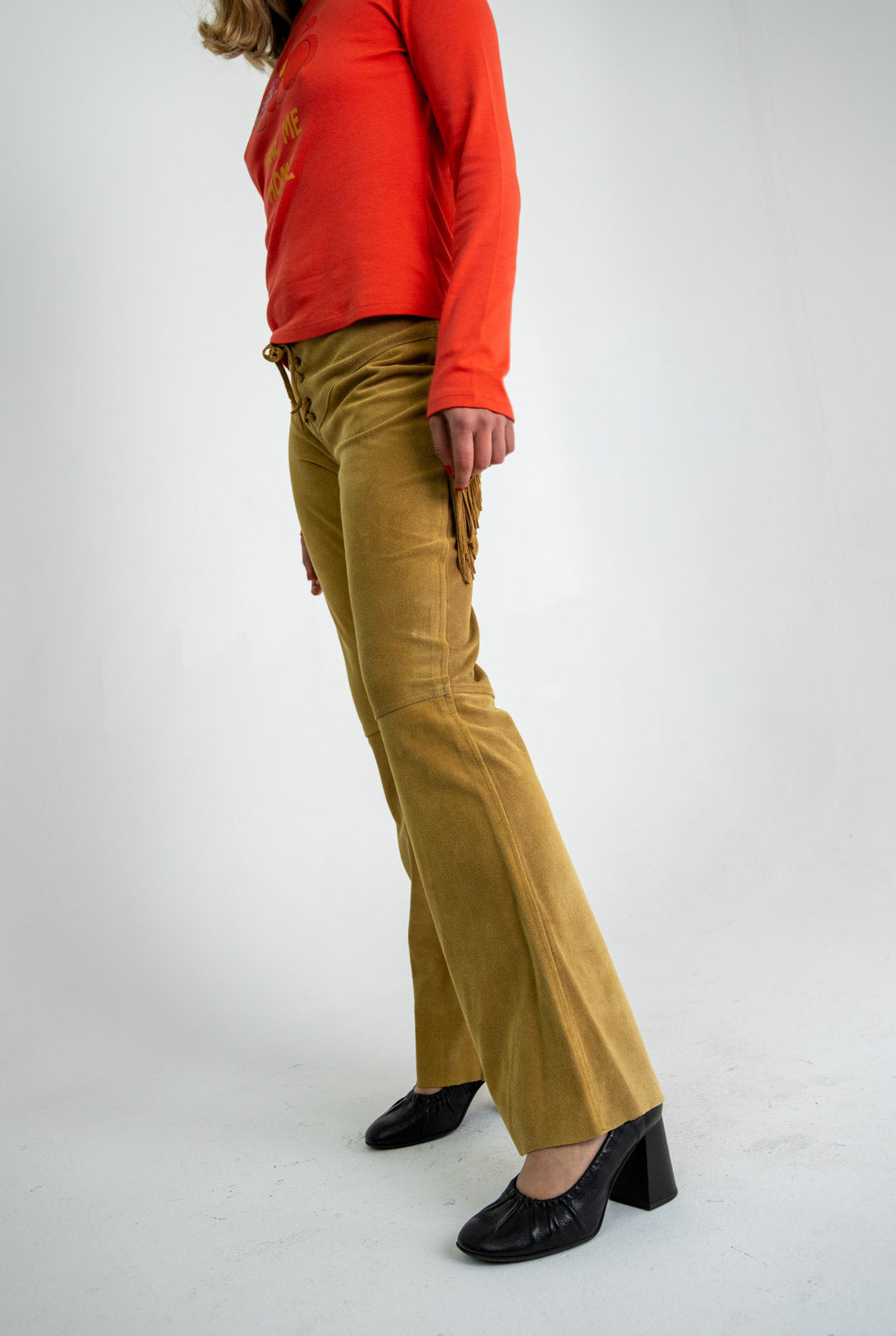 Camel Fringe Suede Pants