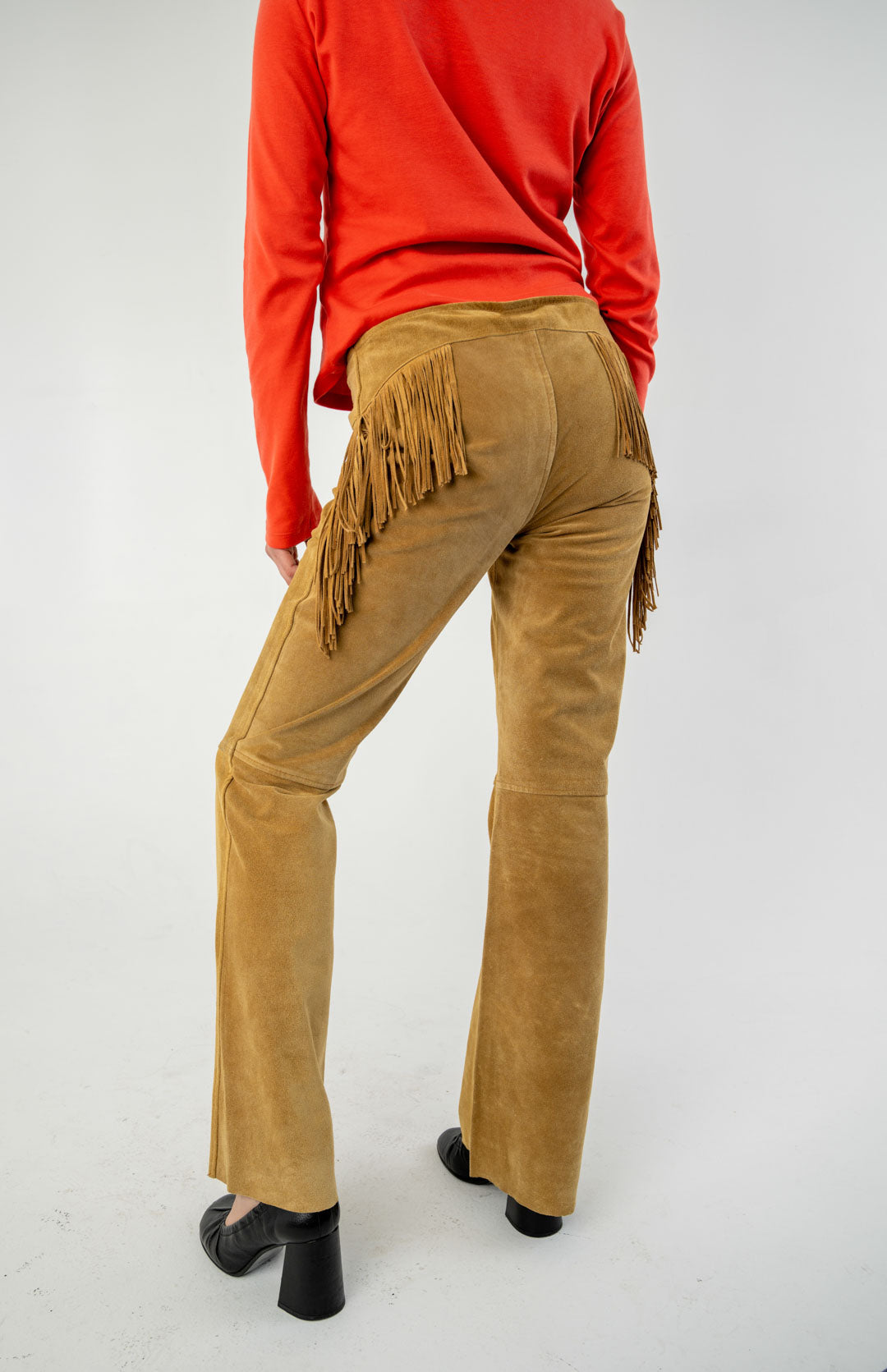 Camel Fringe Suede Pants