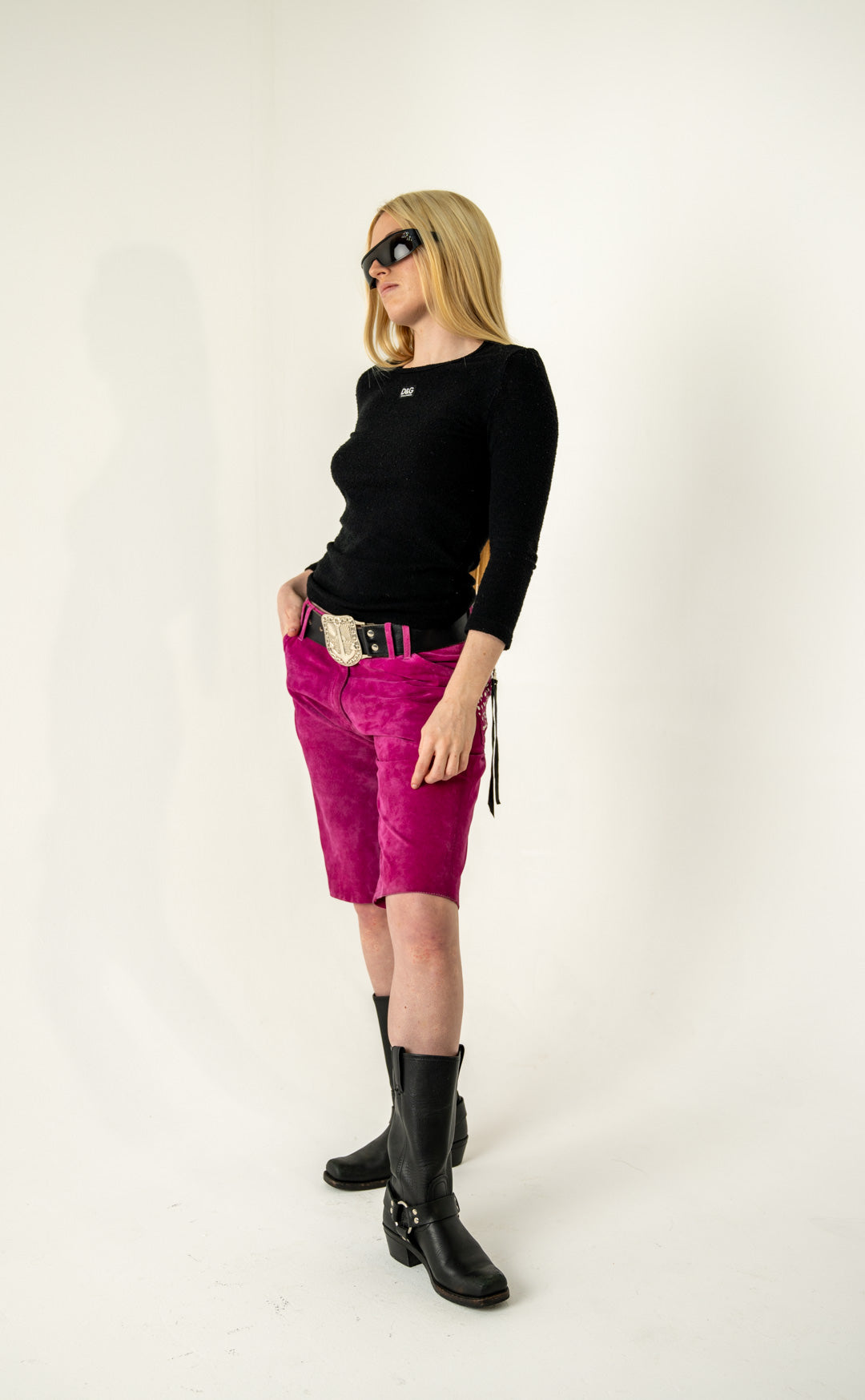 Dragonfruit Studded Leather Shorts