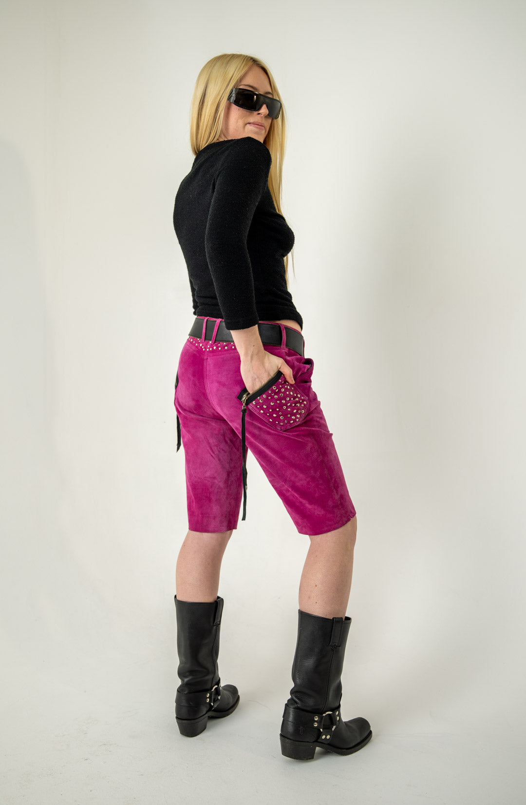 Dragonfruit Studded Leather Shorts