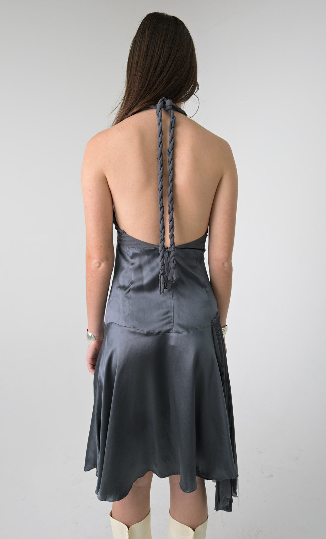 Gunmetal Silk Pleat Dress