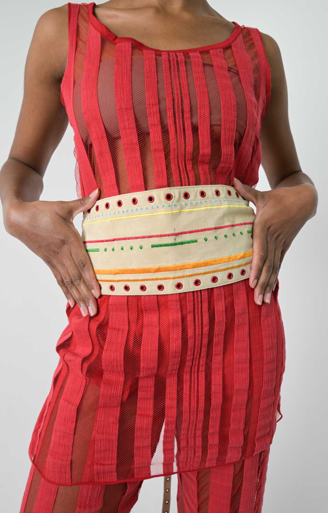 Cacharel Leather Embroidered Waist Belt