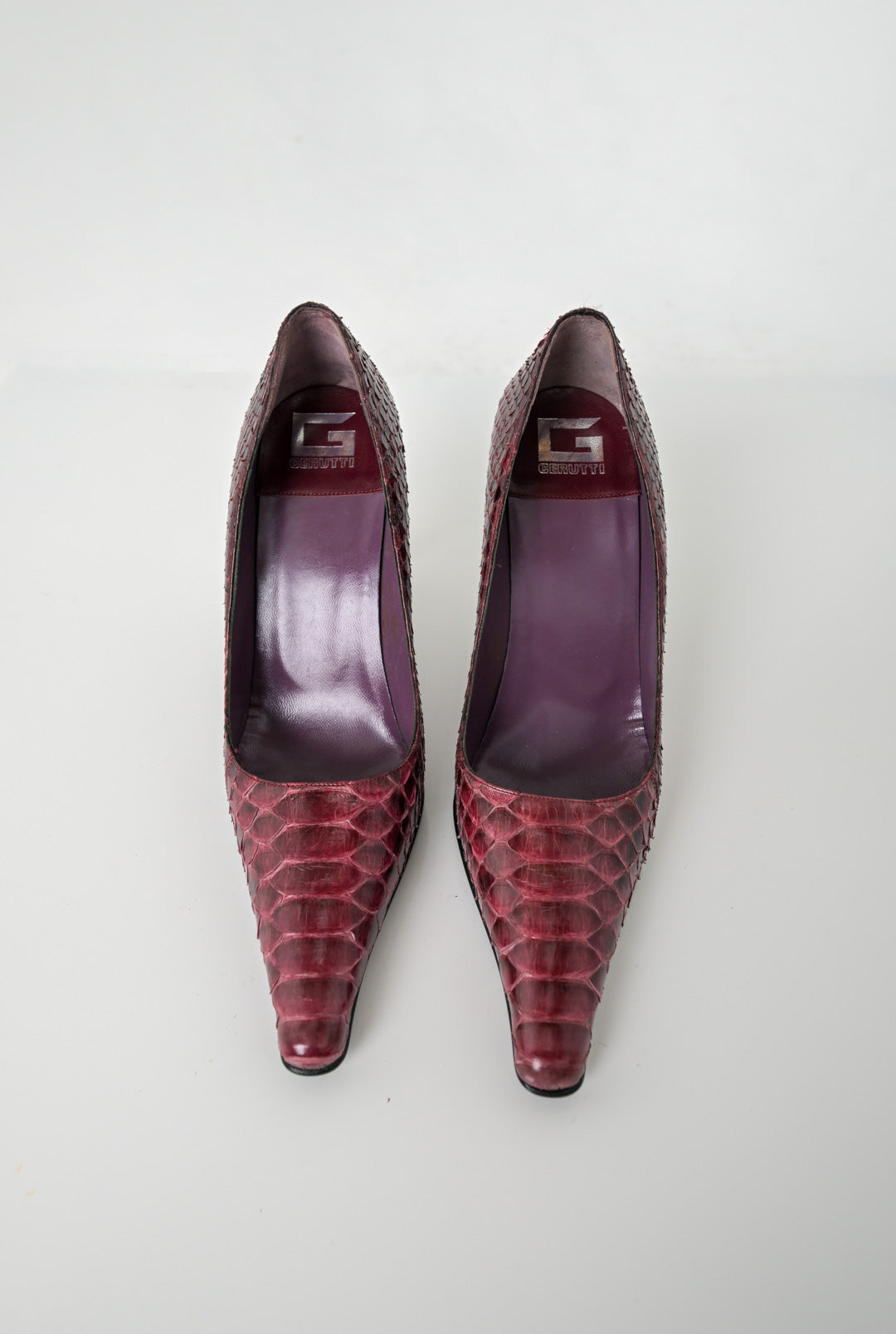 Cerutti Pomegranate Snakeskin Heels (38)
