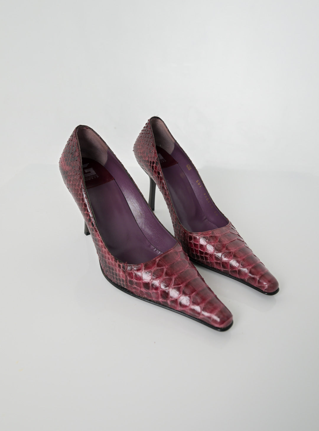 Cerutti Pomegranate Snakeskin Heels (38)