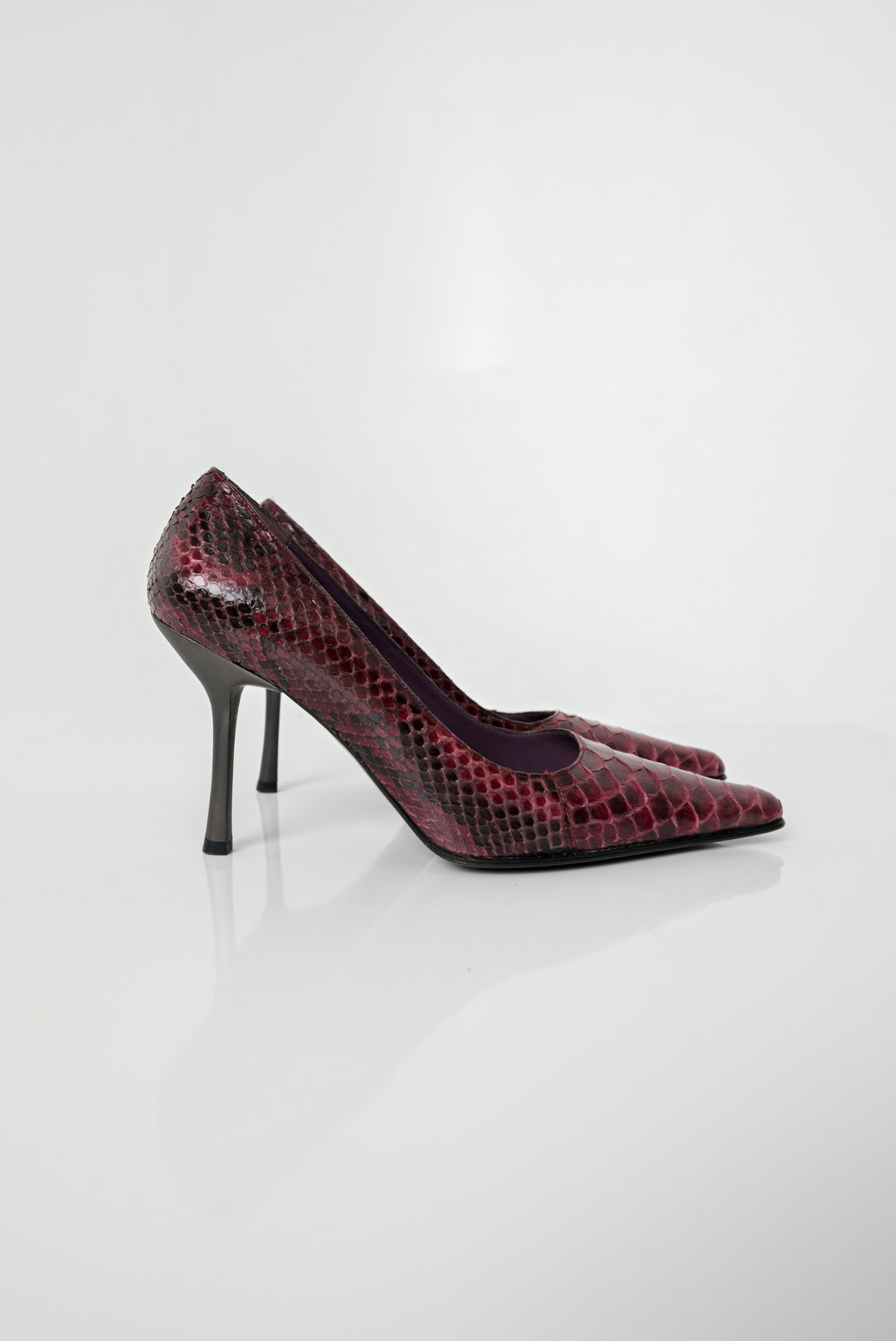 Cerutti Pomegranate Snakeskin Heels (38)