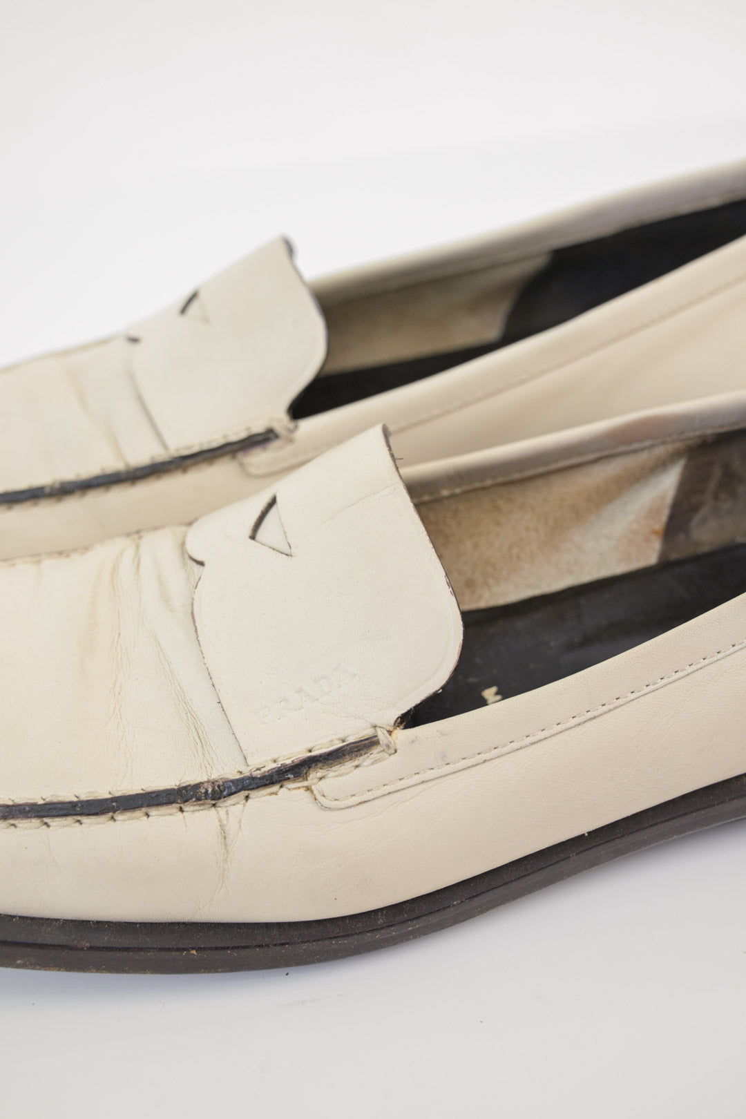 Prada Ivory Leather Loafers (38)