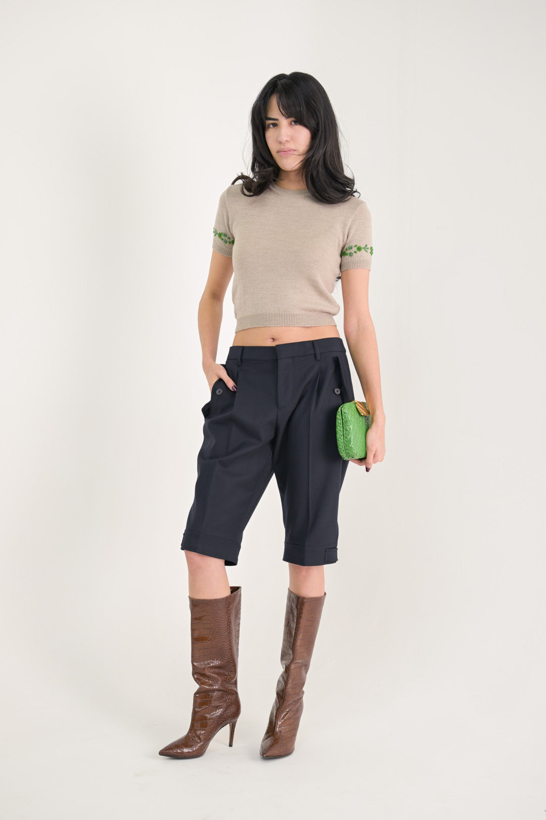 Dolce & Gabbana Sand Wool Cropped Knit