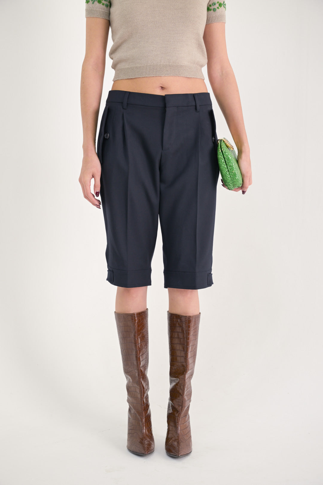 Miu Miu Navy Gabardine Wool Shorts
