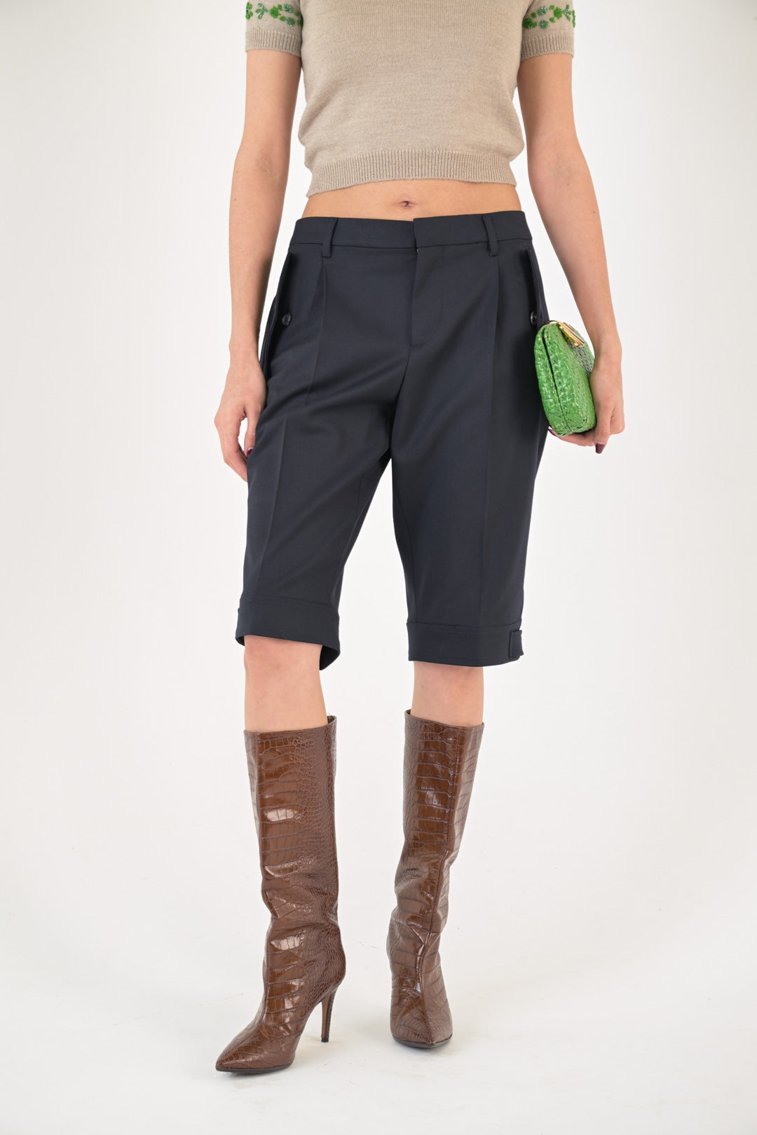 Miu Miu Navy Gabardine Wool Shorts