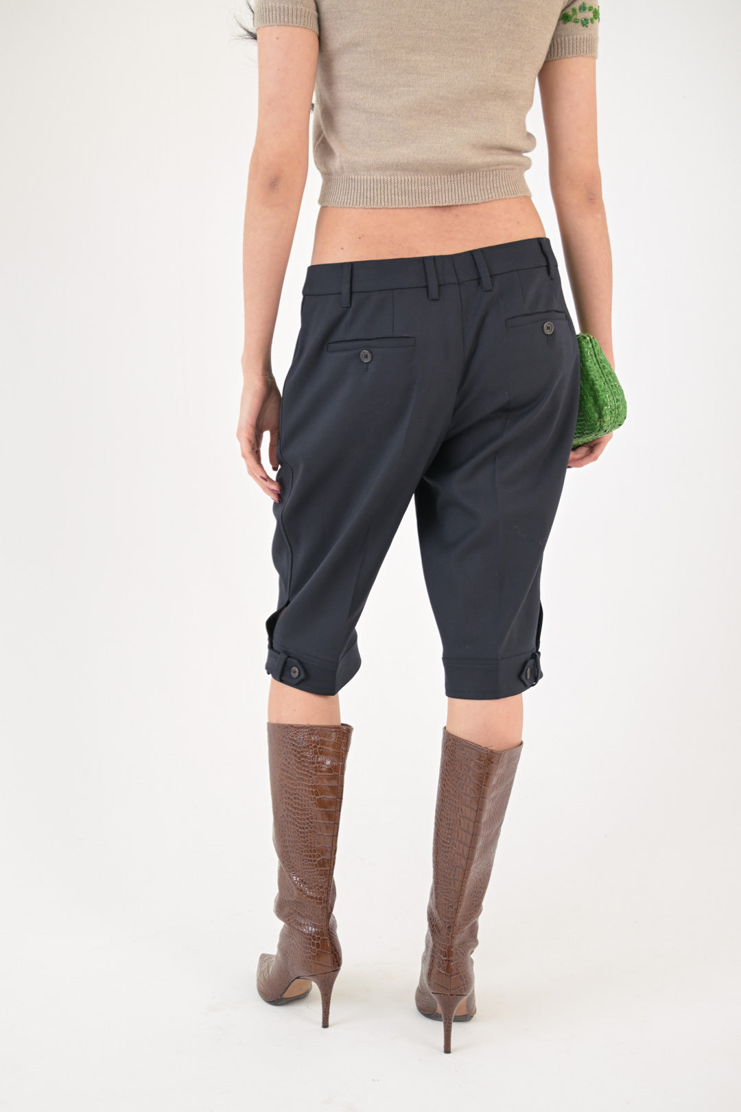 Miu Miu Navy Gabardine Wool Shorts