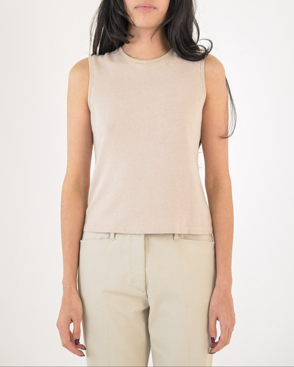 Prada Fawn Pinstripe Sleeveless Top