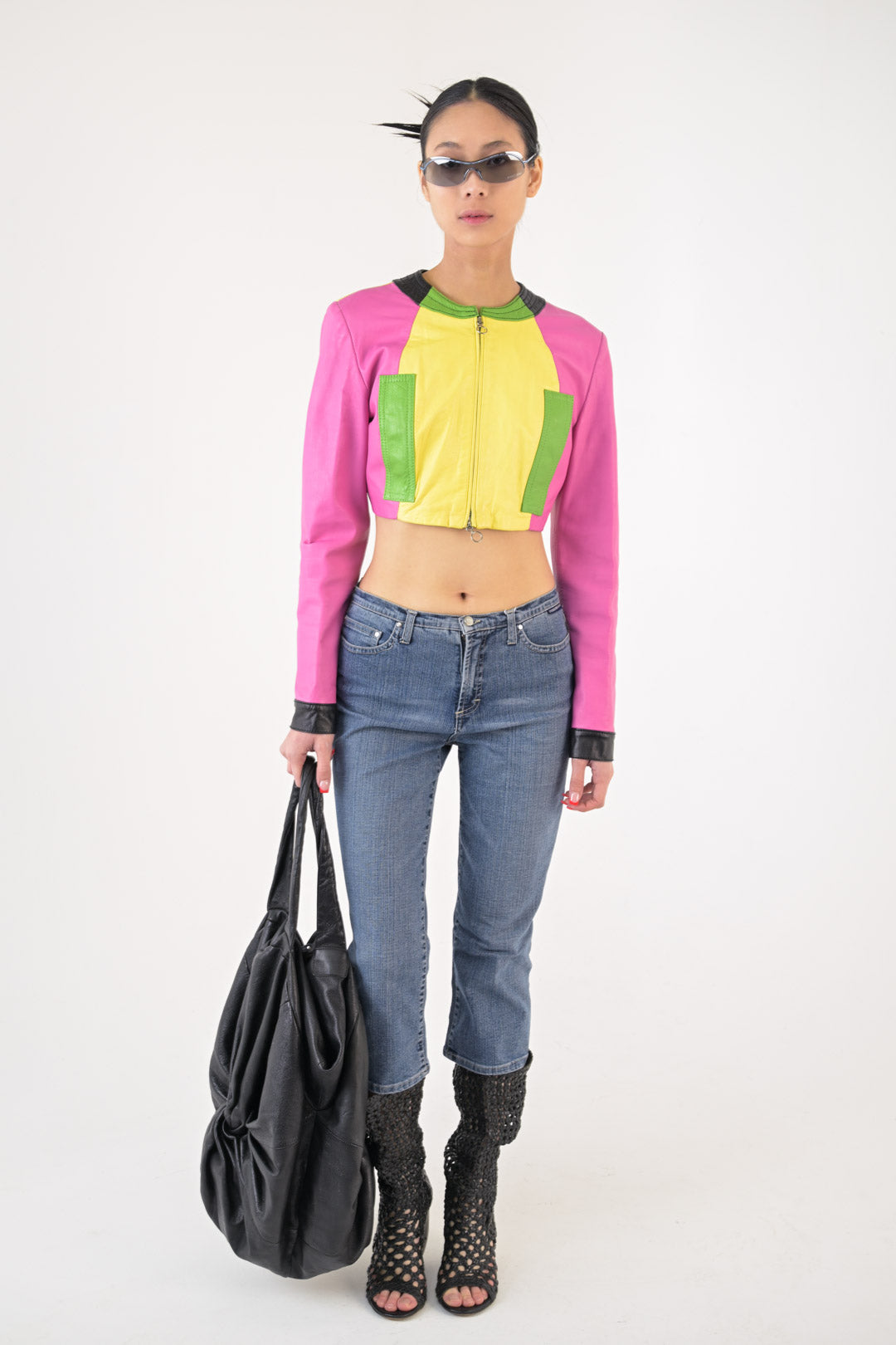 Roccobarocco Leather Cropped Moto Jacket