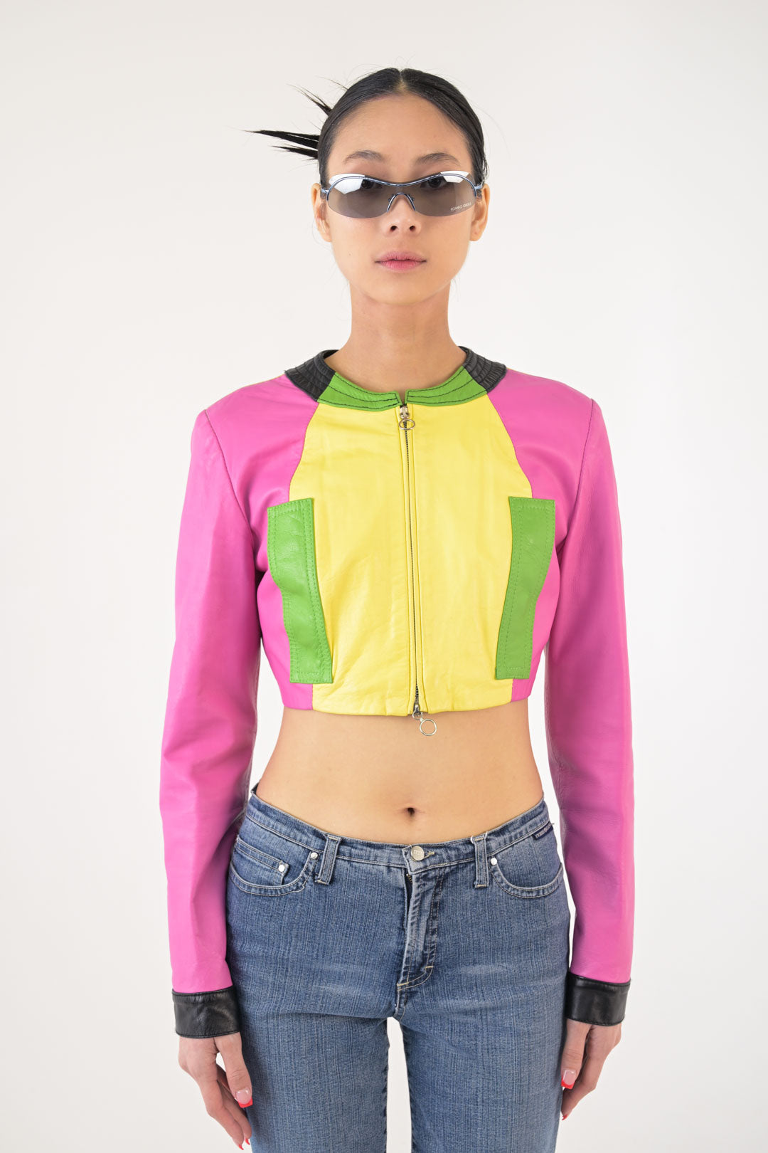 Roccobarocco Leather Cropped Moto Jacket