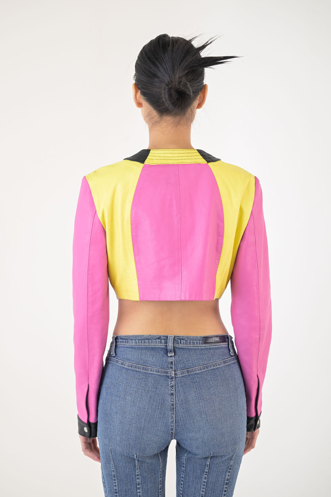 Roccobarocco Leather Cropped Moto Jacket