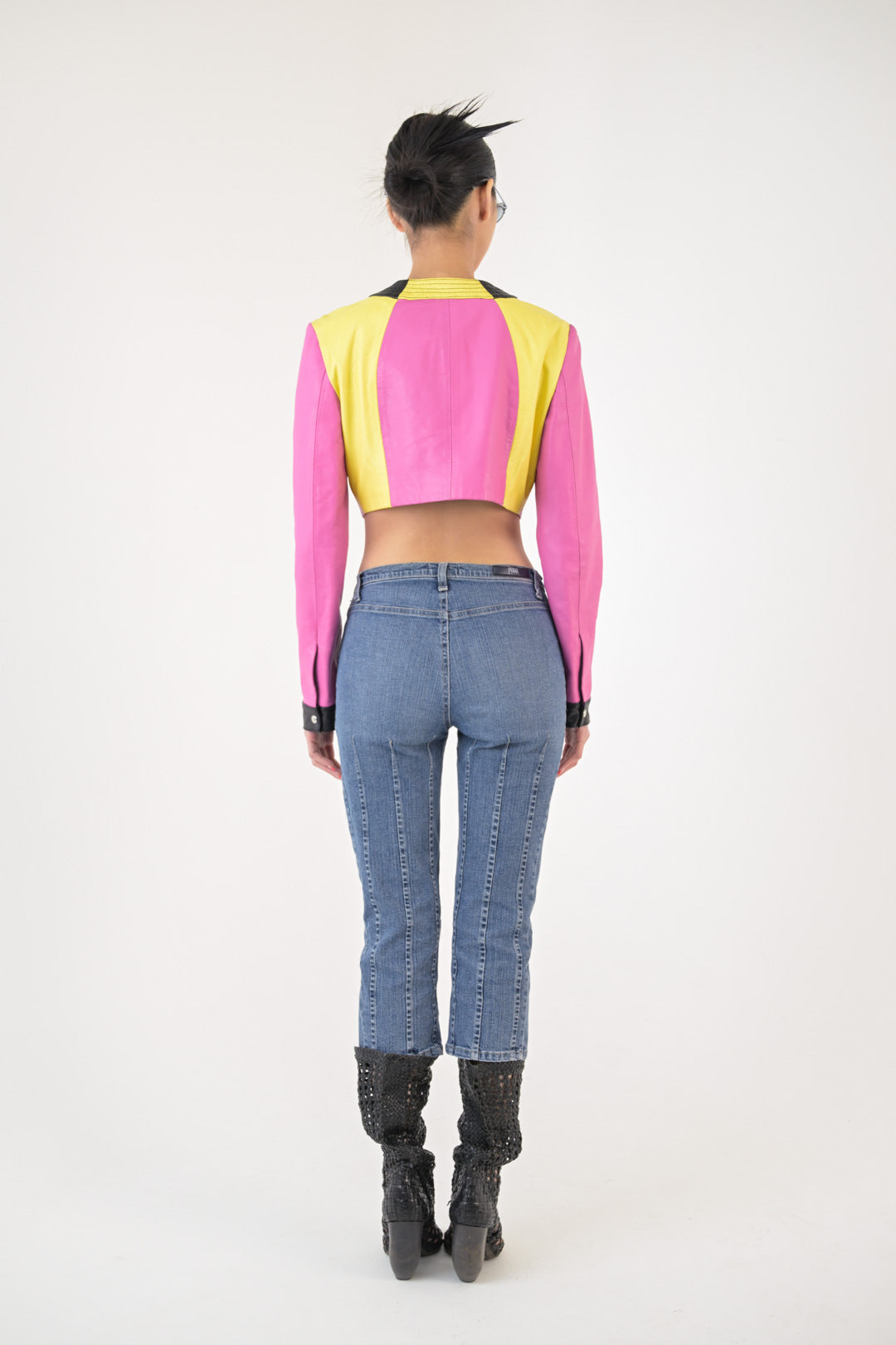 Roccobarocco Leather Cropped Moto Jacket