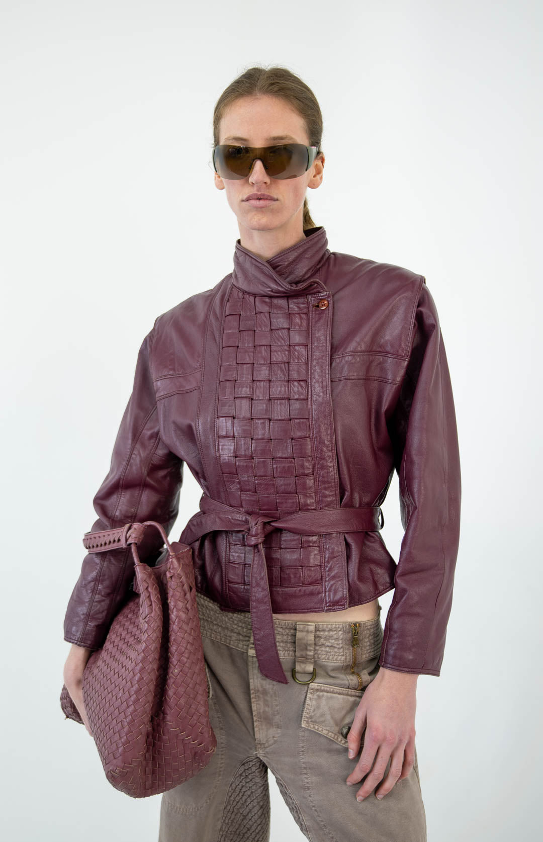 Mauve Leather Woven Jacket