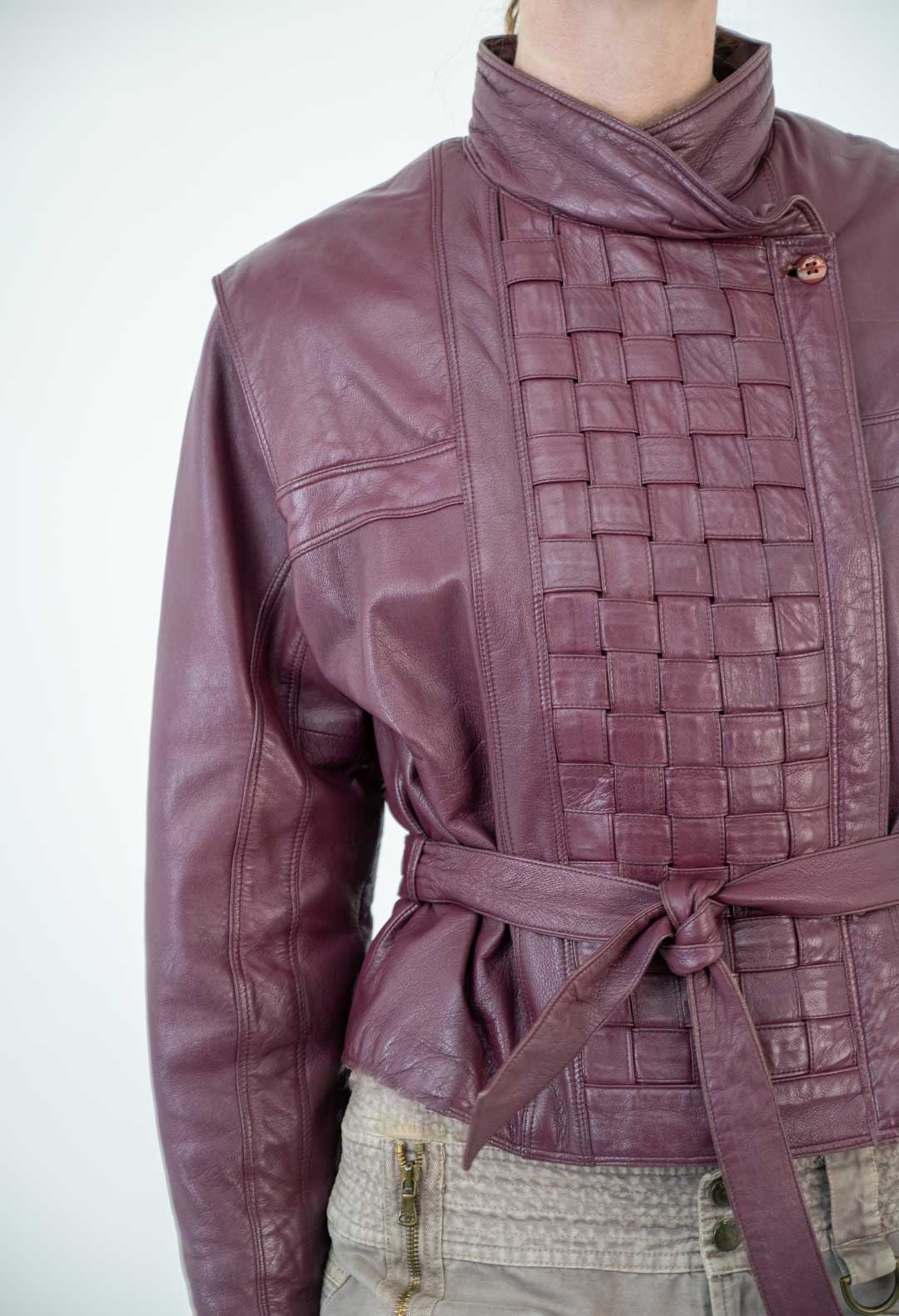 Mauve Leather Woven Jacket
