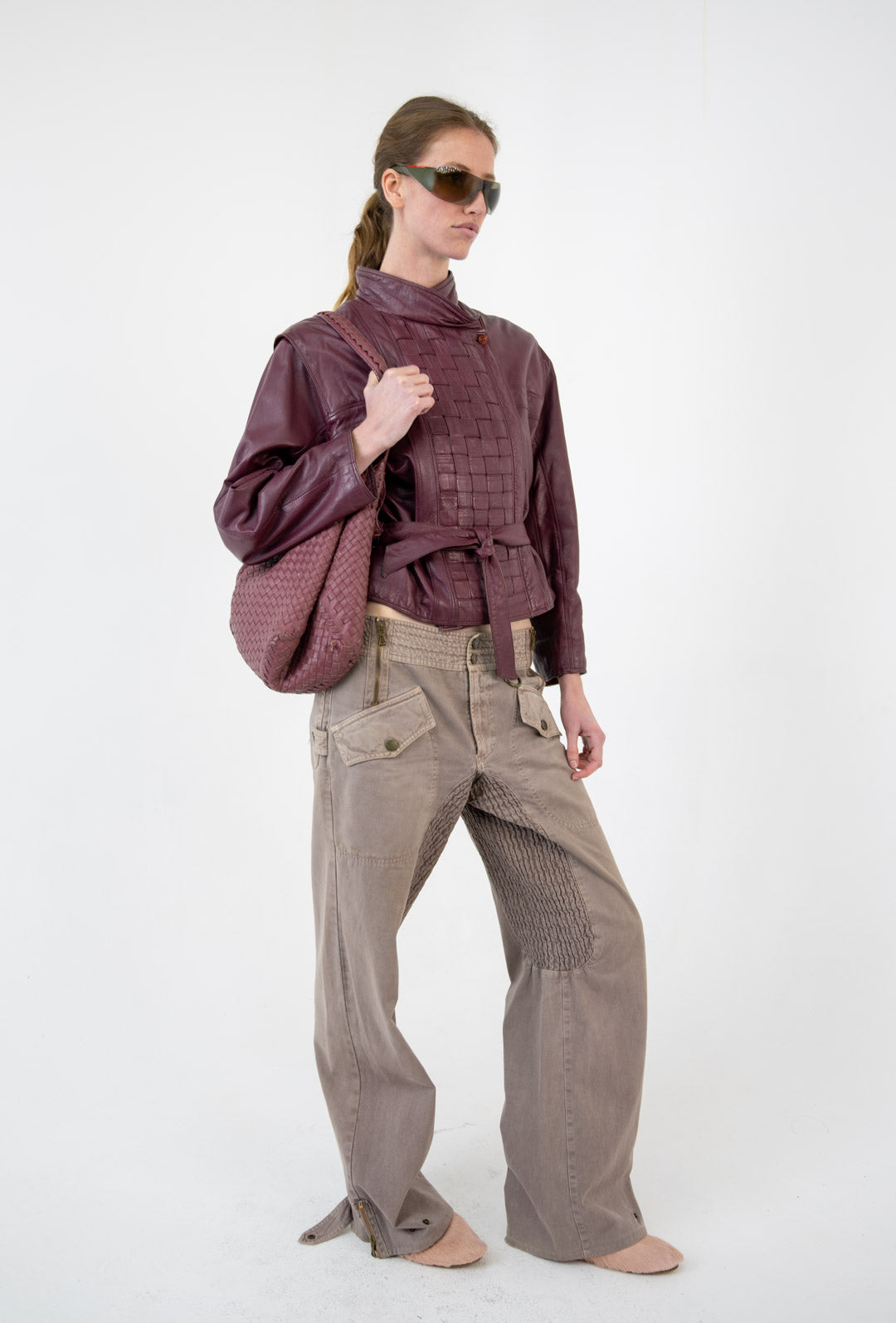 Mauve Leather Woven Jacket