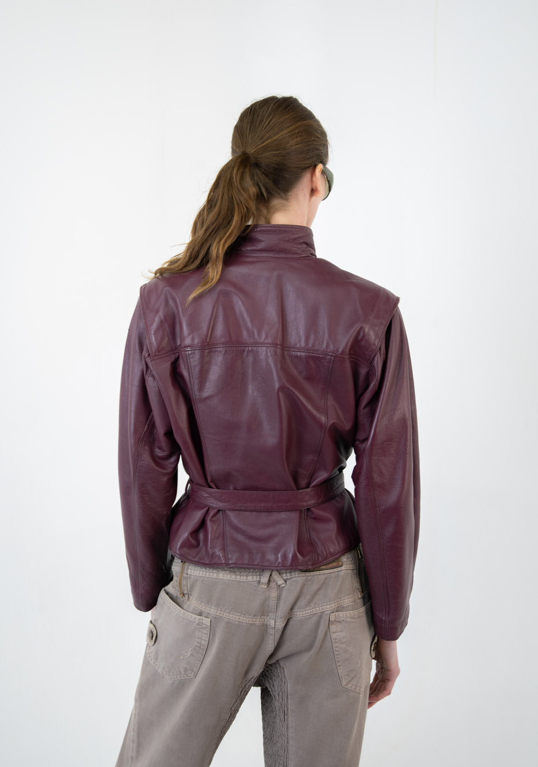 Mauve Leather Woven Jacket