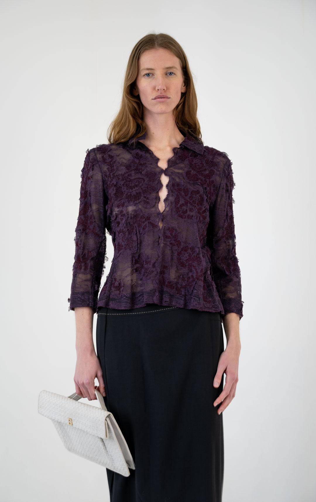 Yves Saint Laurent Plum Lace Top