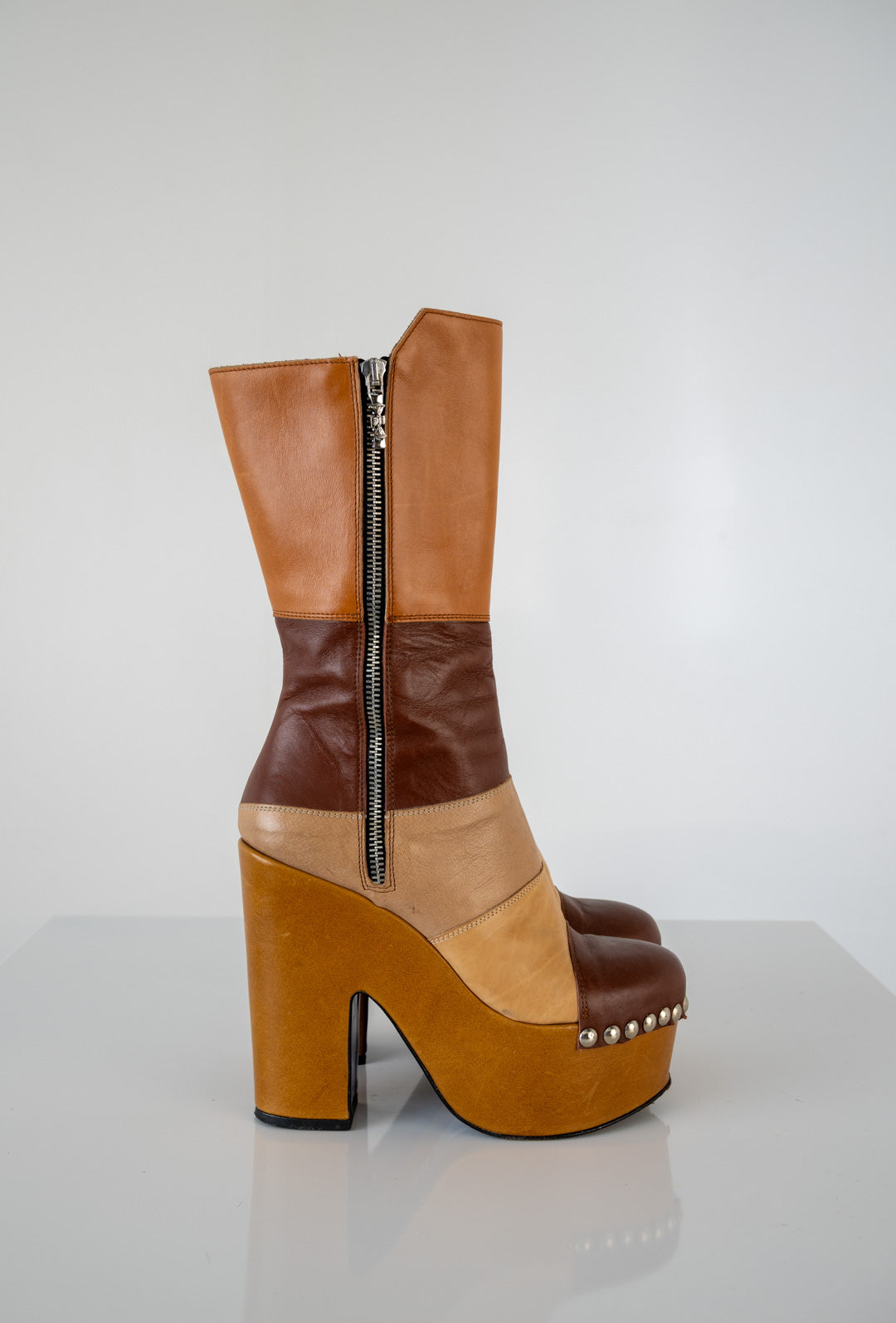 Colorblock Platform Leather Boots (37)