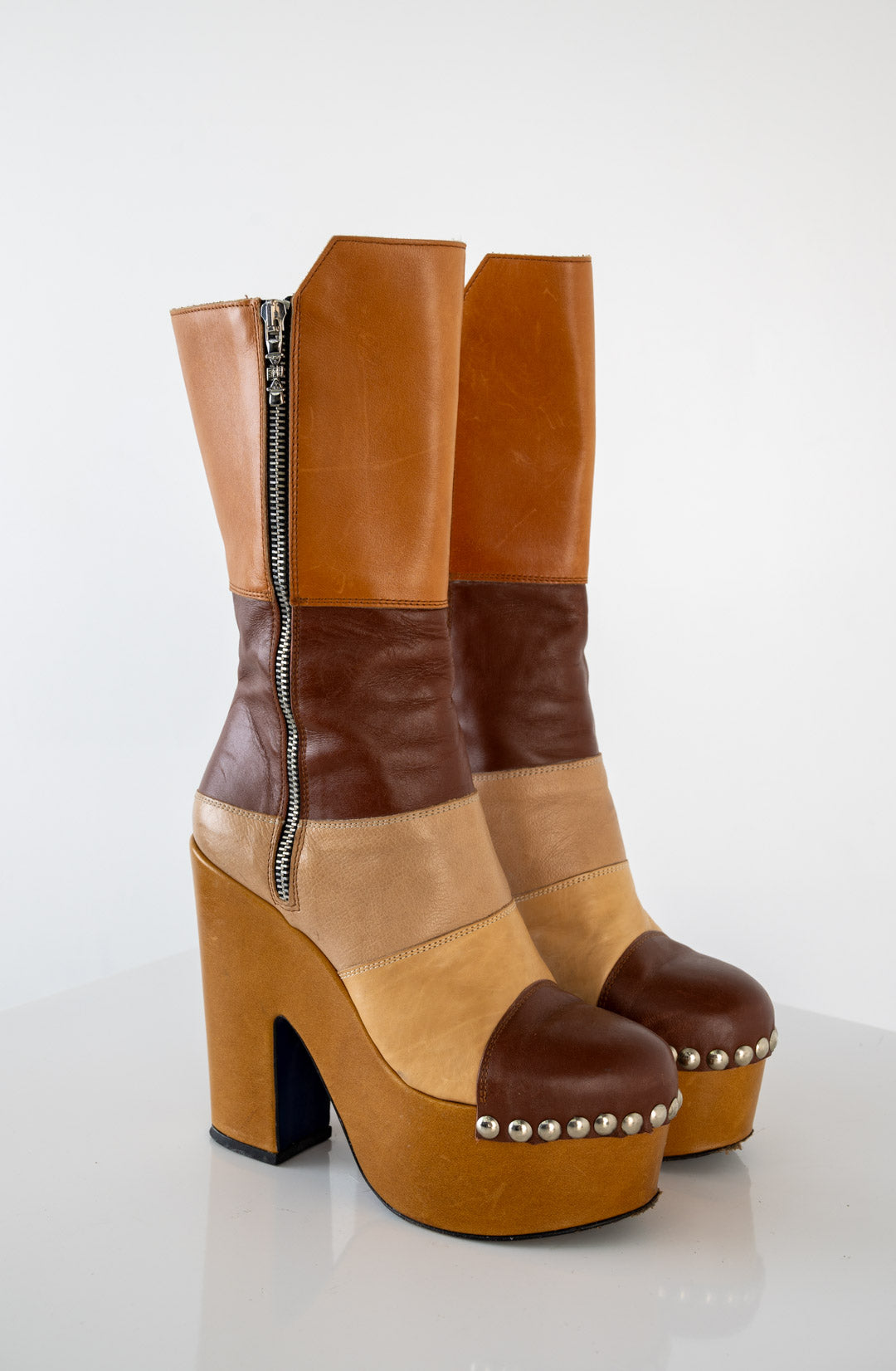 Colorblock Platform Leather Boots (37)