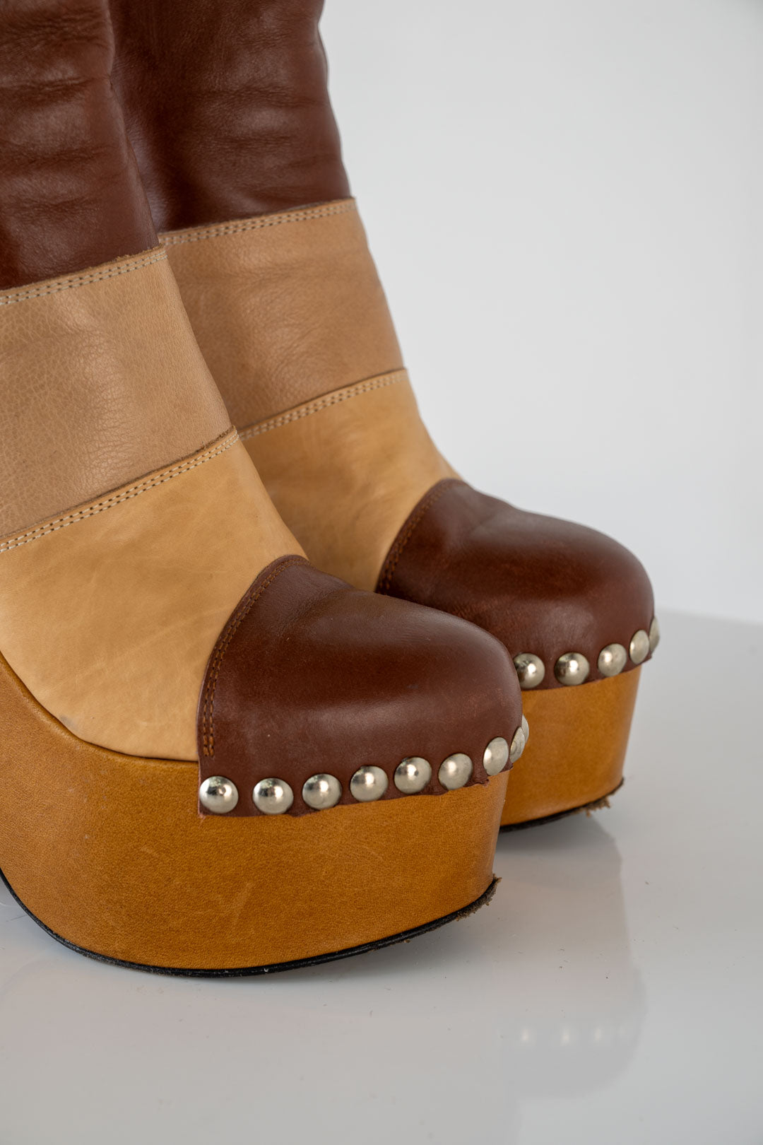 Colorblock Platform Leather Boots (37)