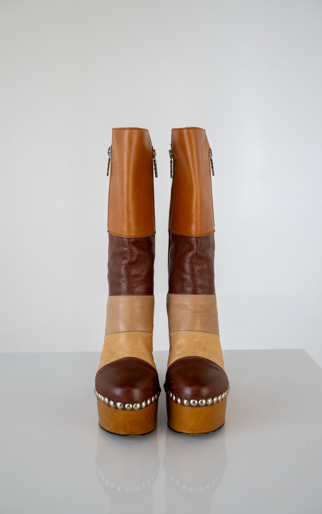 Colorblock Platform Leather Boots (37)