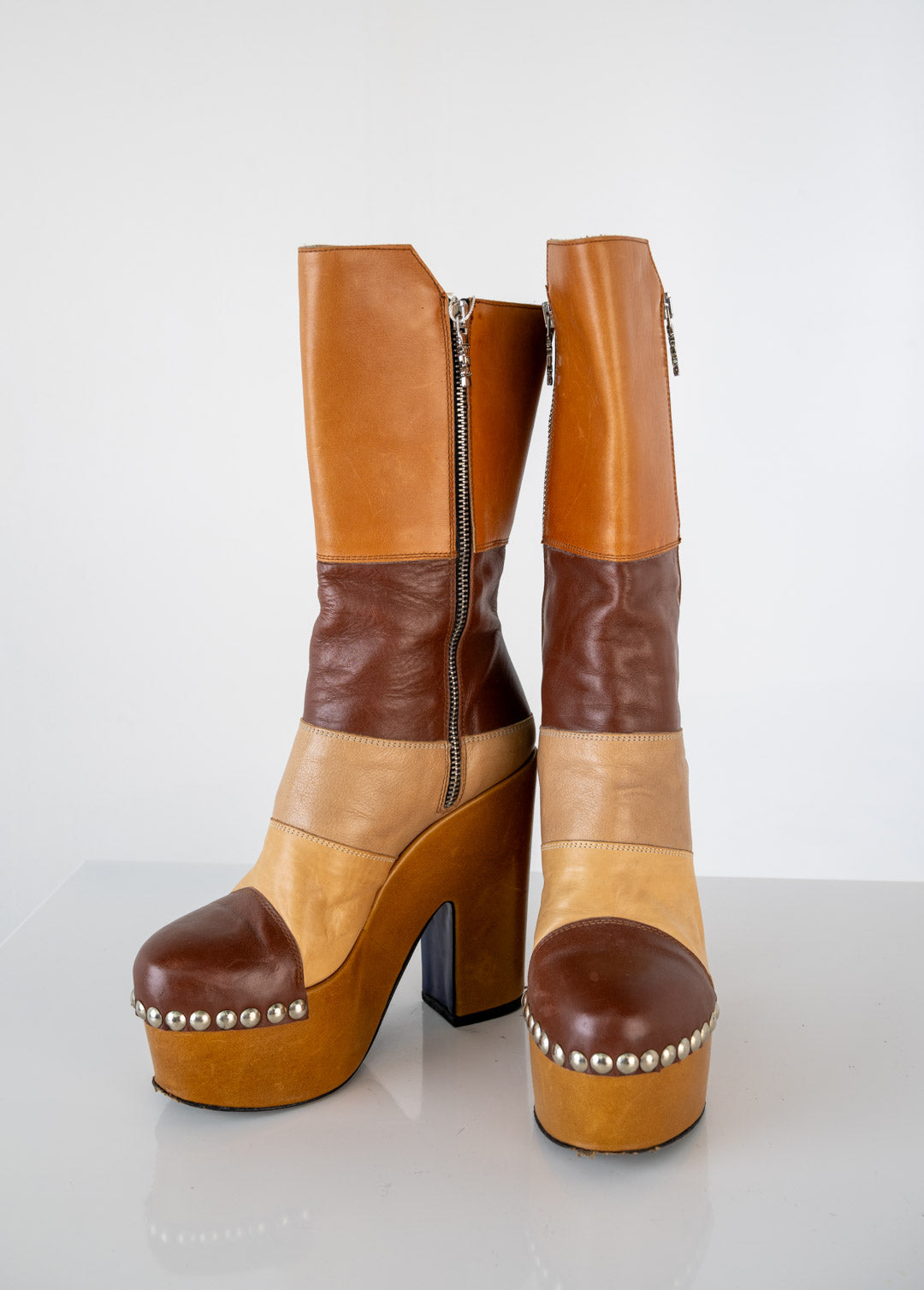 Colorblock Platform Leather Boots (37)