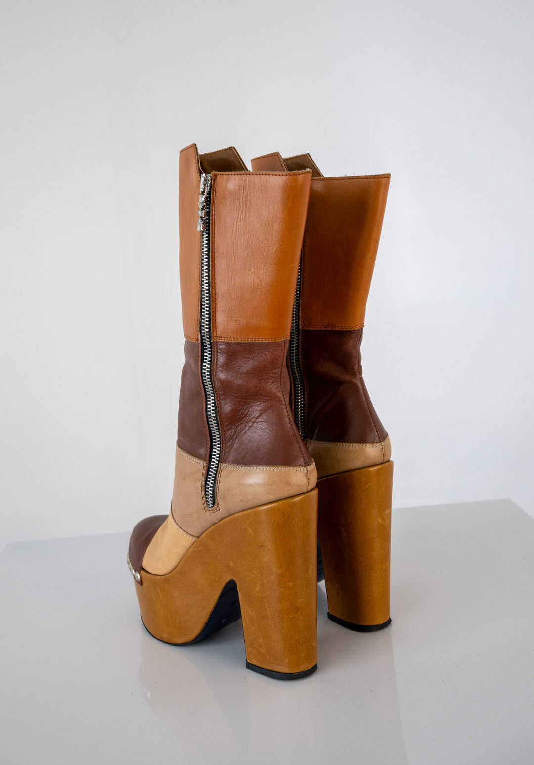 Colorblock Platform Leather Boots (37)