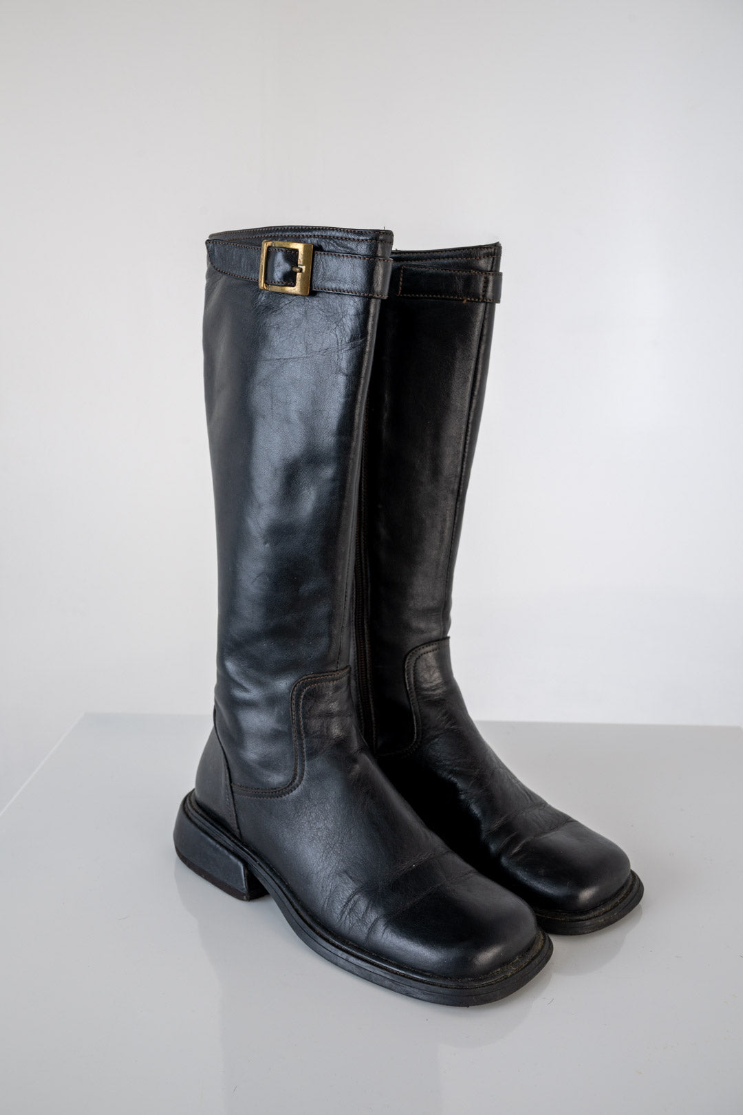 Leather Square Toe Boots (38)