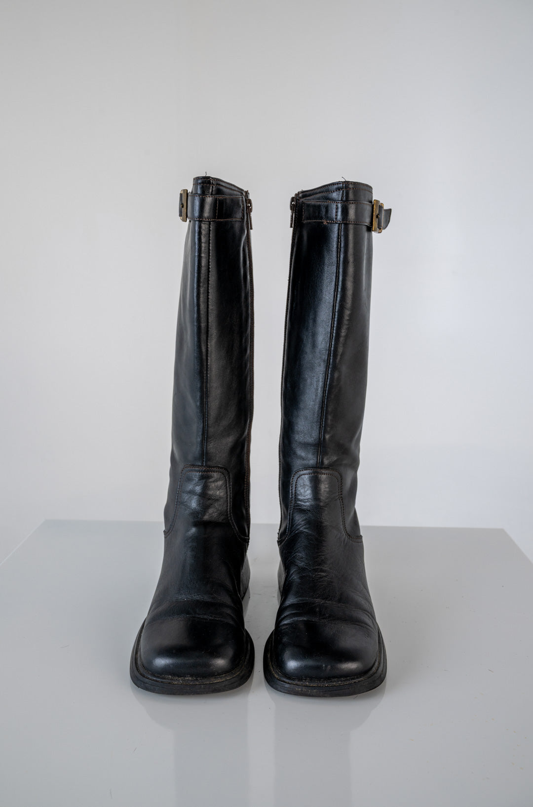 Leather Square Toe Boots (38)