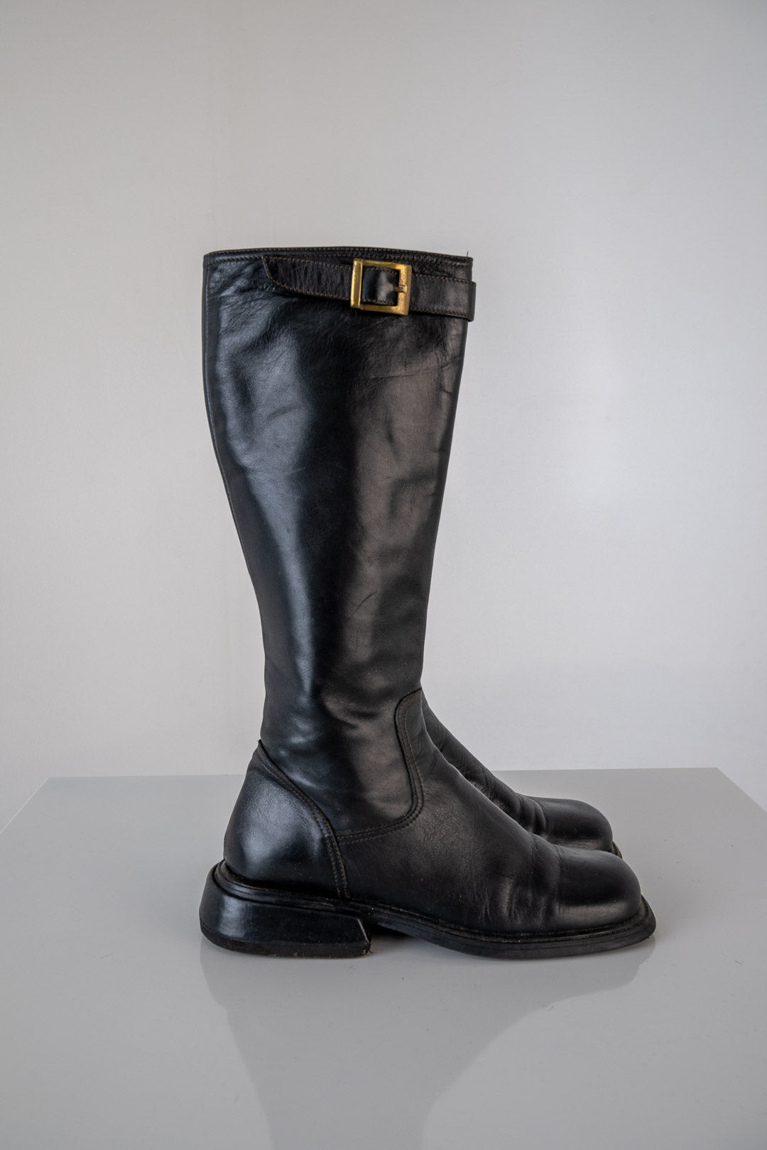 Leather Square Toe Boots (38)