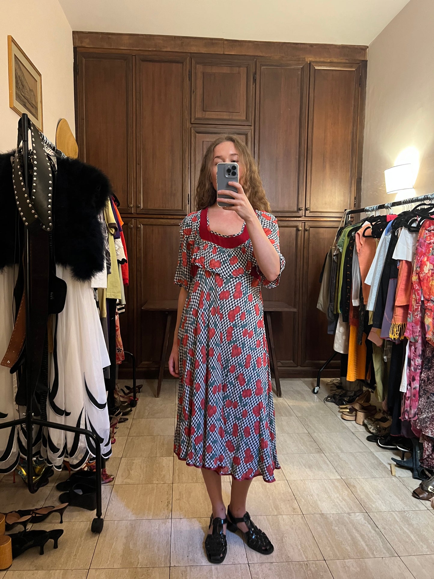 Moschino Cherry Gingham Dress