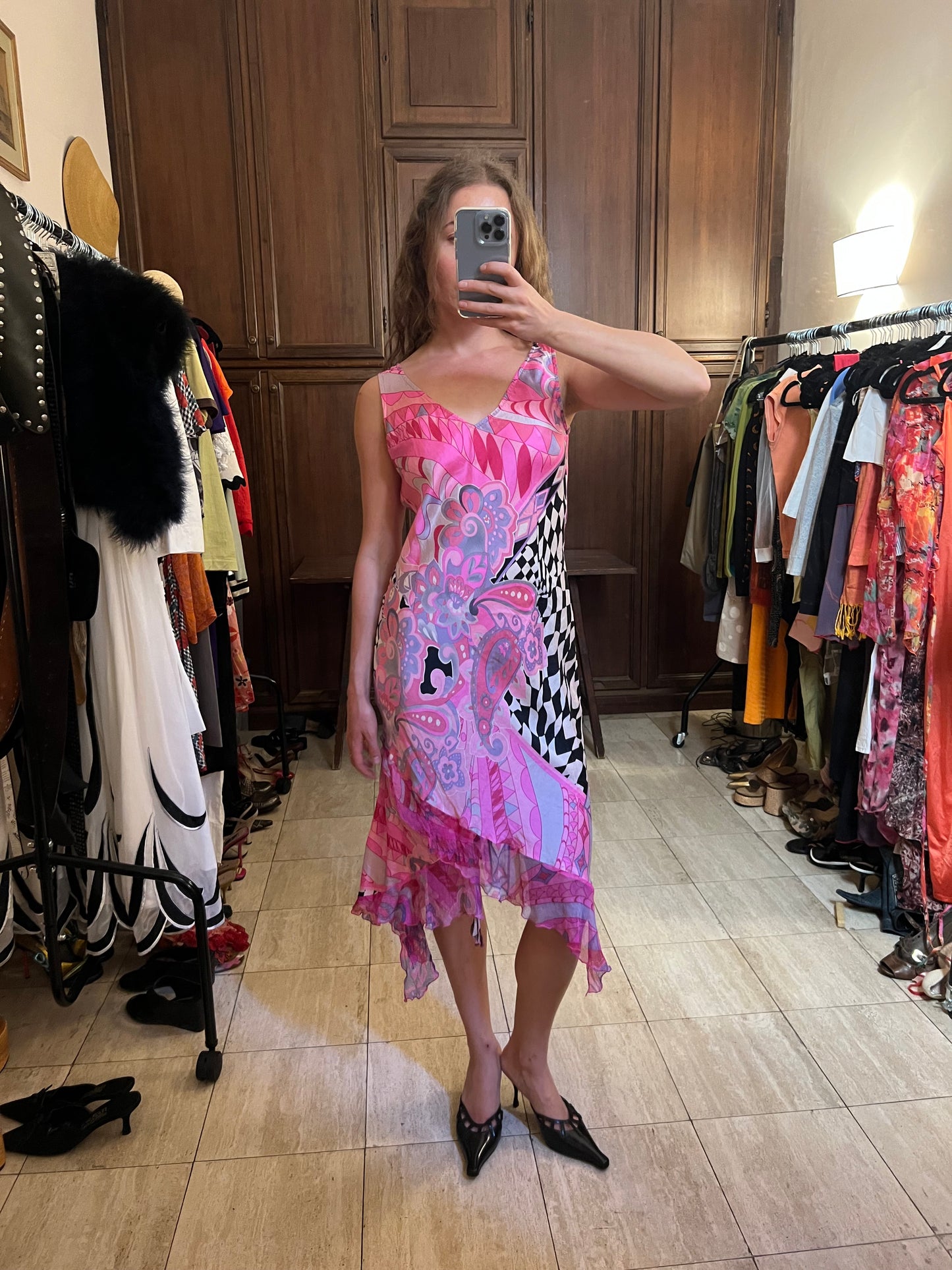 Angela Gavioli Fuchsia Silk Illusion Dress