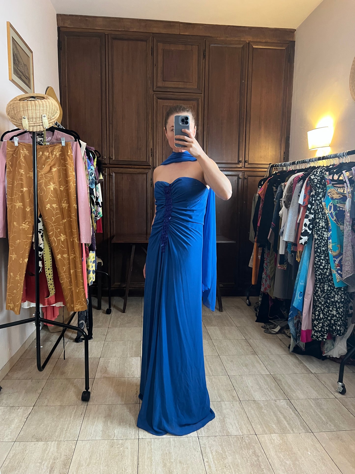Alberta Anticoli Cobalt Beaded Gown + Stole