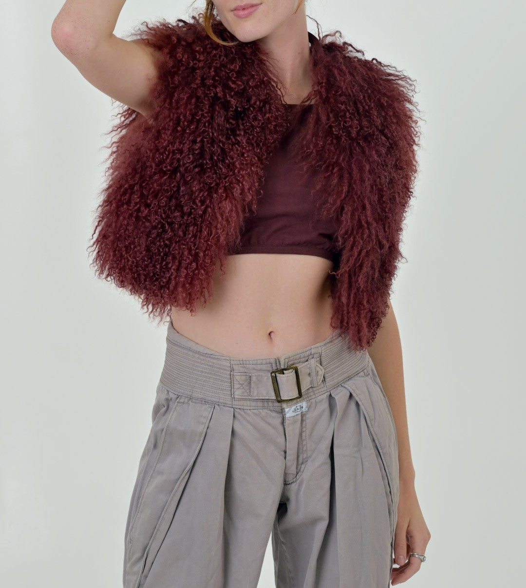 Mongolian Fur Burgundy Gilet