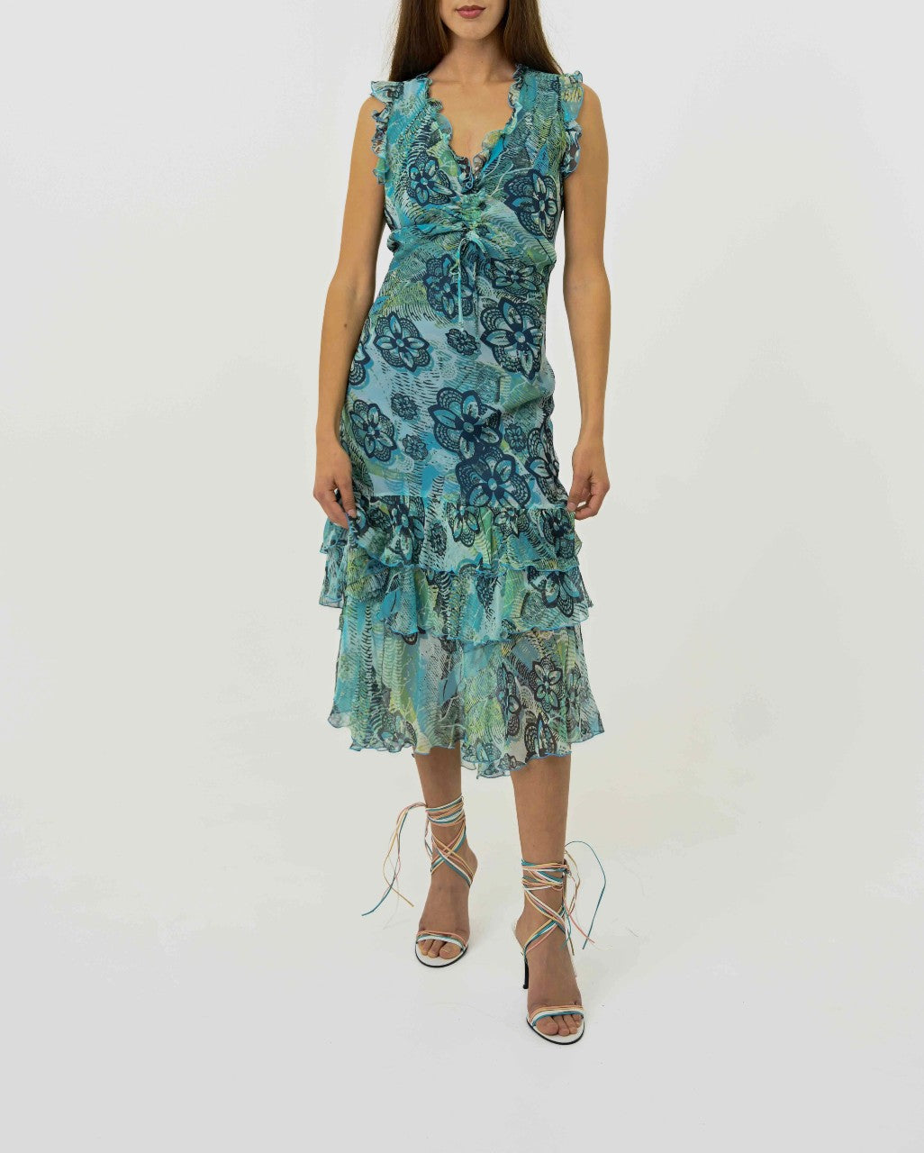 Blue Floral Silk Dress