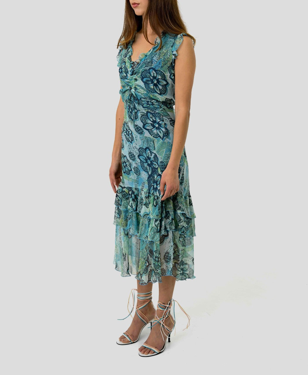 Blue Floral Silk Dress
