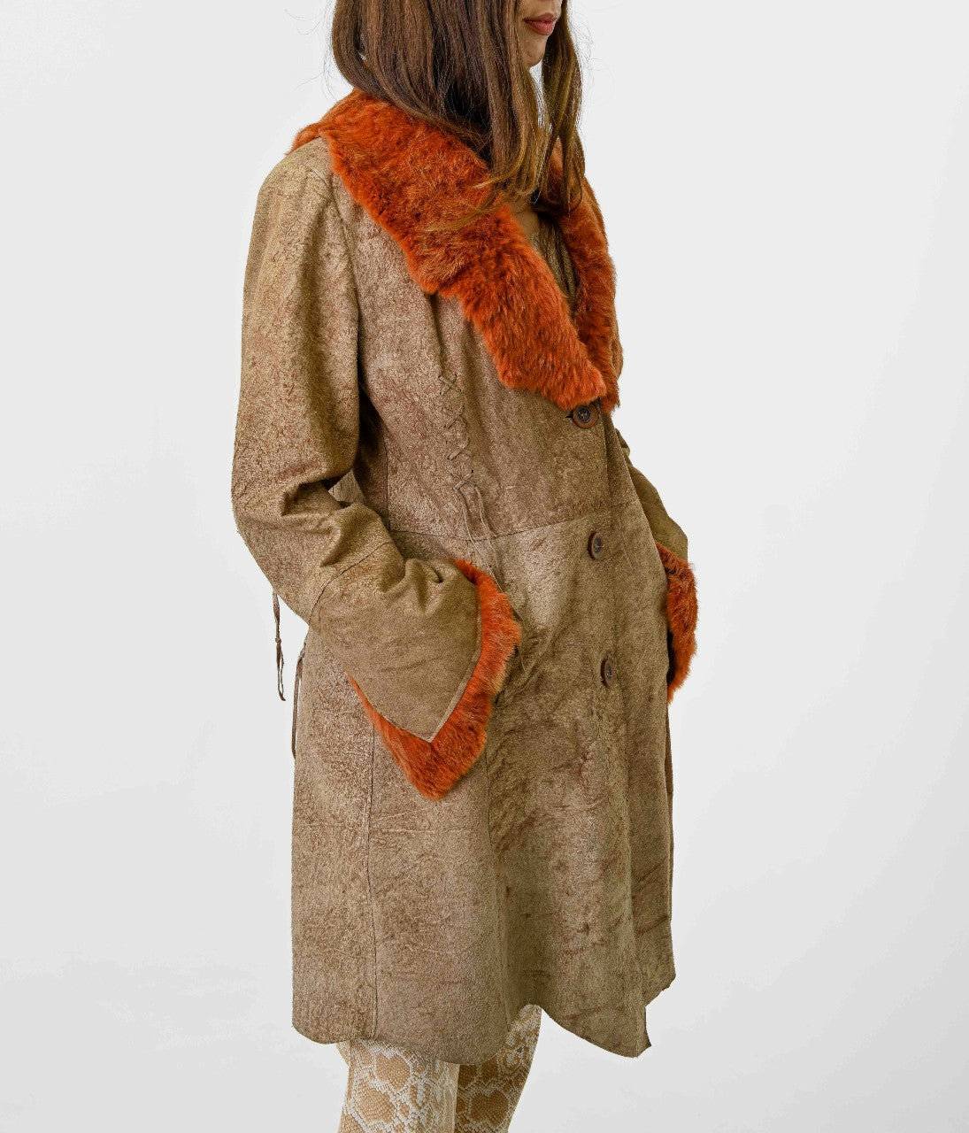 Amber Rabbit Trim Cowhide Coat