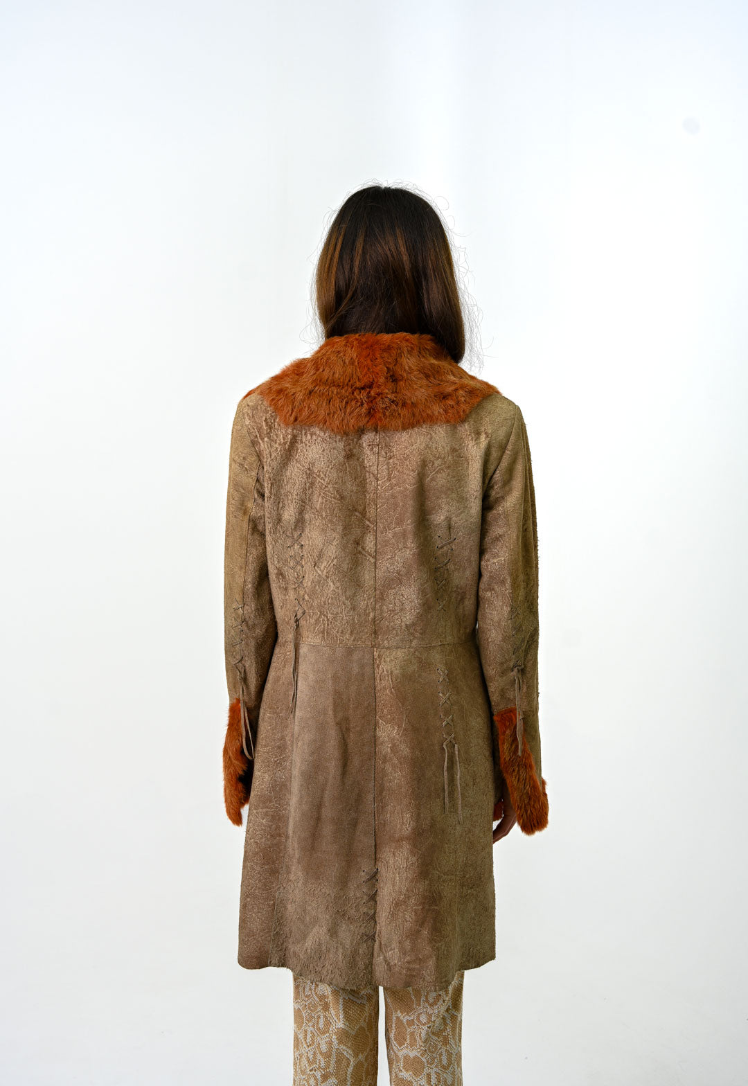 Amber Rabbit Trim Cowhide Coat